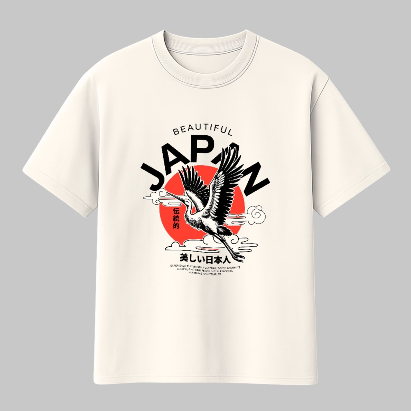 Camiseta Básica Garsa Oriental Japan Beautiful Estilo Japonês Unissex Off White