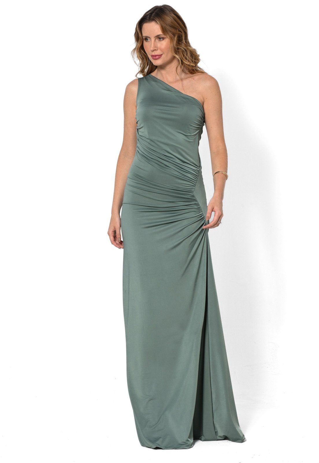 Vestido Bisô Festa Longo Drapeado Verde – Verde