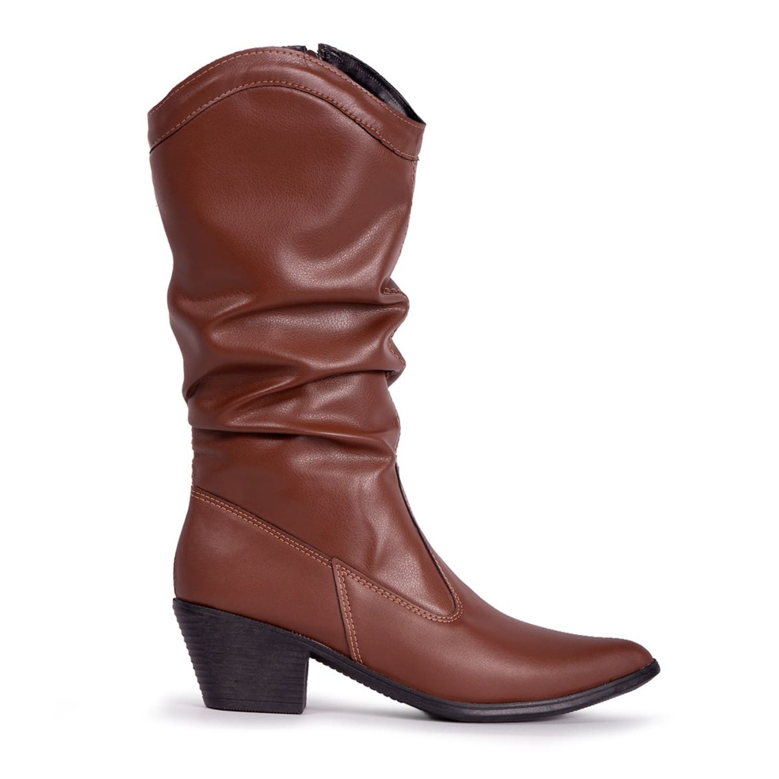 Bota Feminina Texana Country Slouch Enrugada Cano Alto Via Angel 9003 Caramelo
