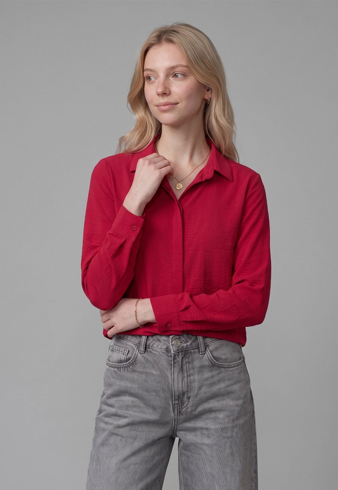 Camisa Intens Manga Longa Crepe Vermelho