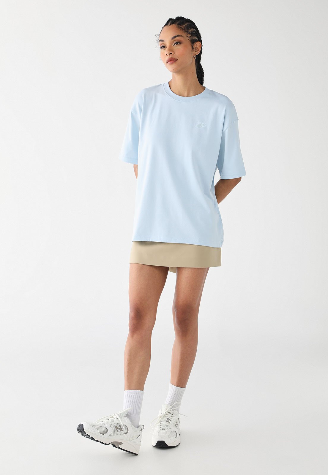 Vista 3 Camiseta Feminina New Balance Oversized Small Logo Claro azul New Balance azul