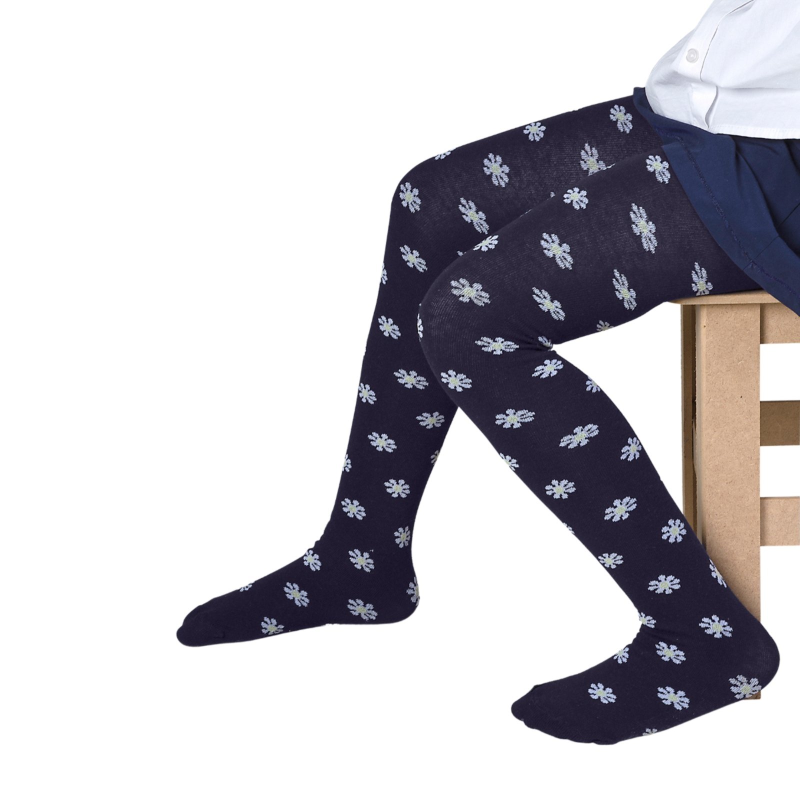 Meia Calça Preta Estampada Margaridas