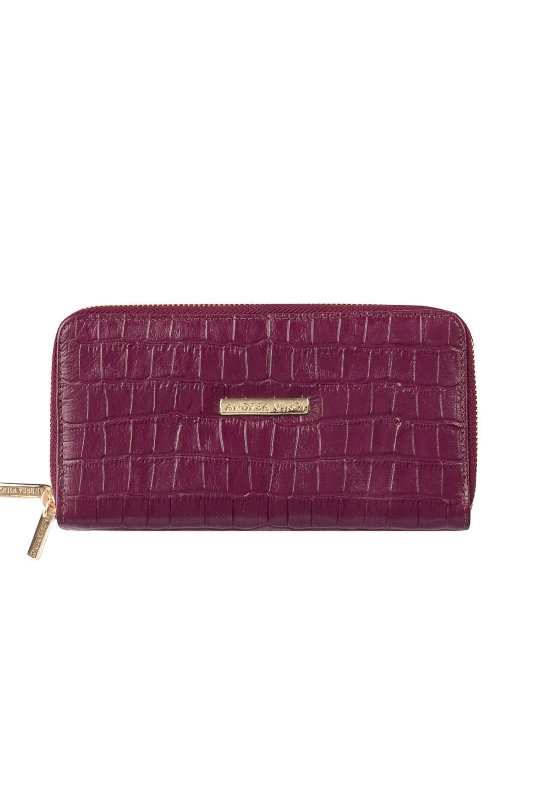 Vista 2 Carteira feminina de couro croco Tinna 10x19cm - Merlot Andrea Vinci vermelho Andrea Vinci vermelho