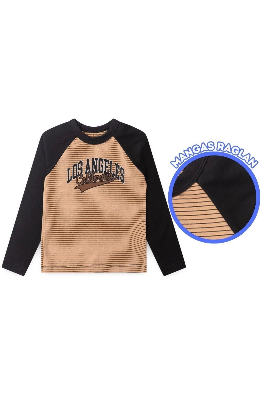 Vista 3 Infantil - Camiseta Bem Vestir Masculino Manga Longa Raglan marrom BEM VESTIR marrom