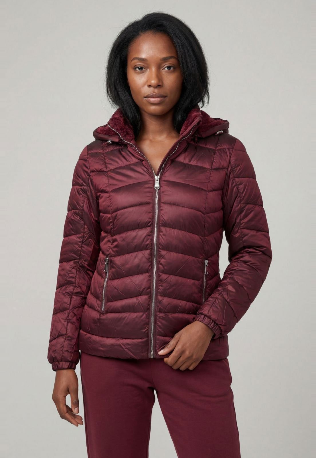 Jaqueta Feminina Facinelli Nylon Metalizada Bordô