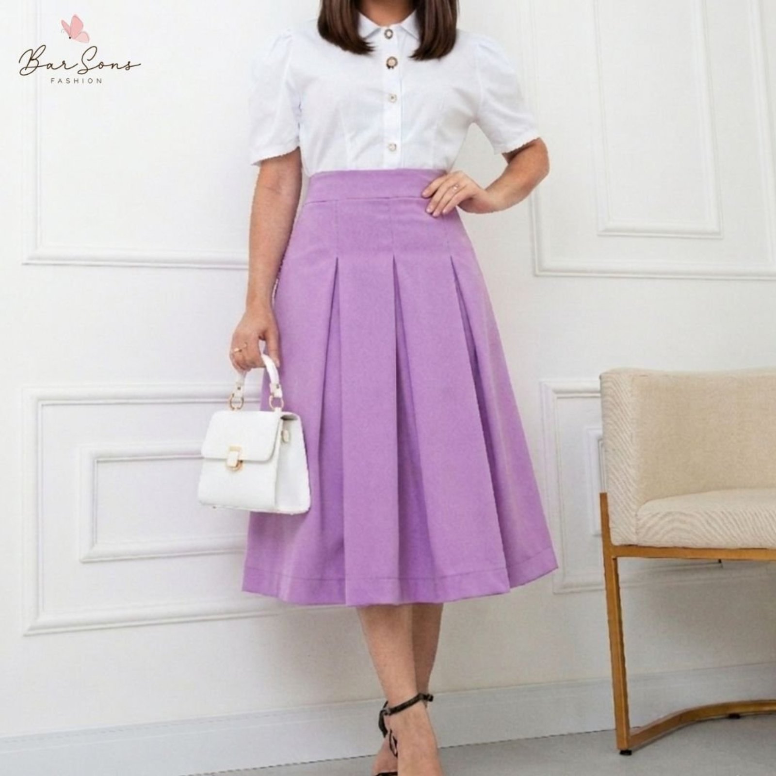 Infantil - Saia Max Midi com Pregas em Linho Misto Moda Elegante Premium Cor Marrom
