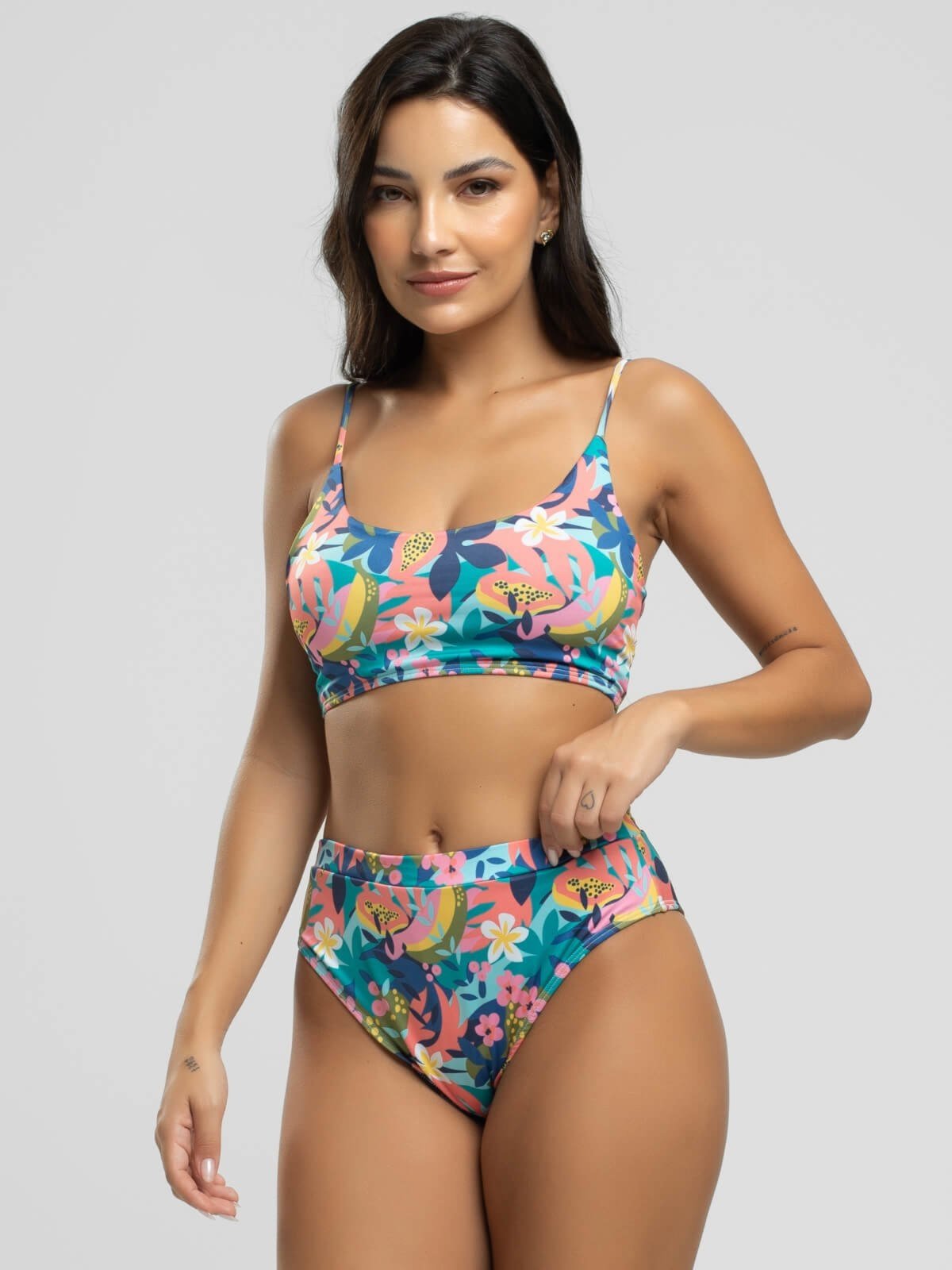 Biquini Faixa Calcinha Hot Pants Estampado Proteção Uv 50+ Vicbela Flor
