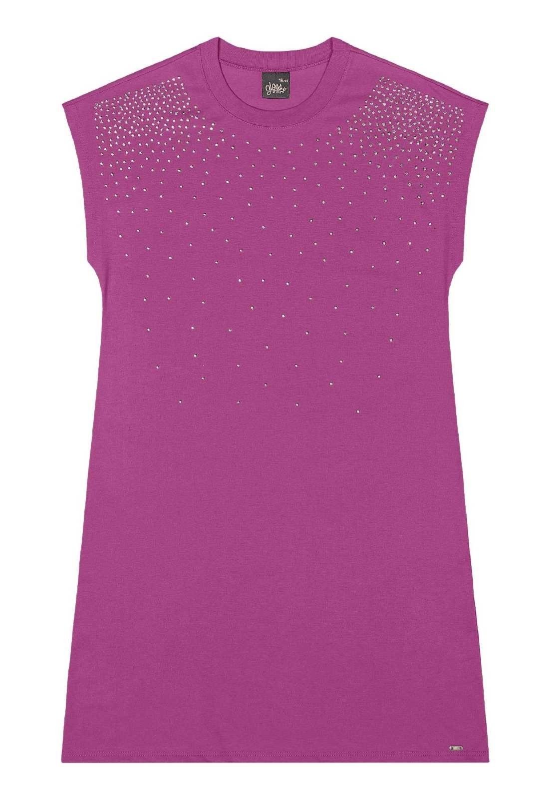 Vista 3 Infantil - Vestido Juvenil com Strass Gloss roxo Gloss roxo