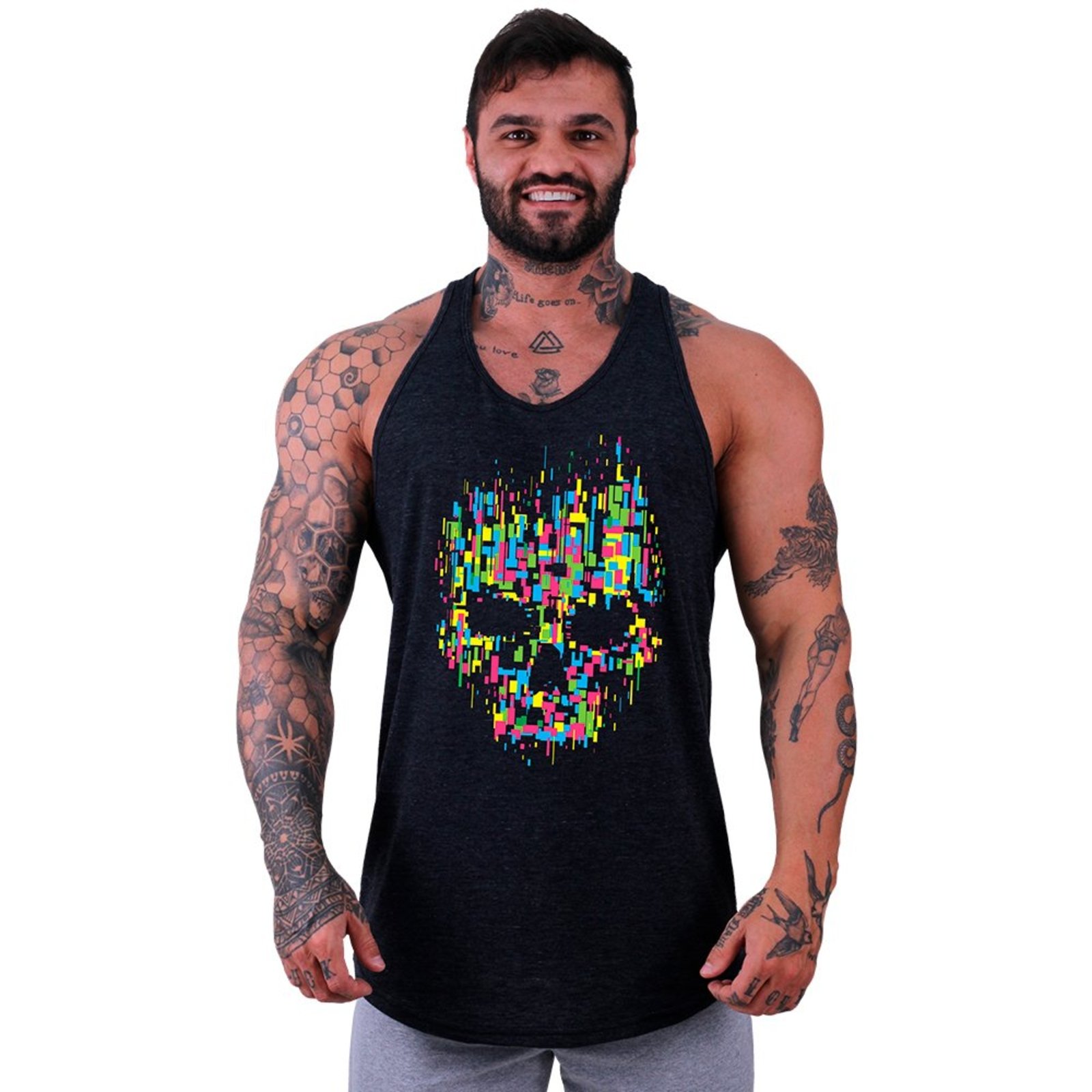 Regata Longline Masculina Alto Conceito Caveira Abstrata Preta