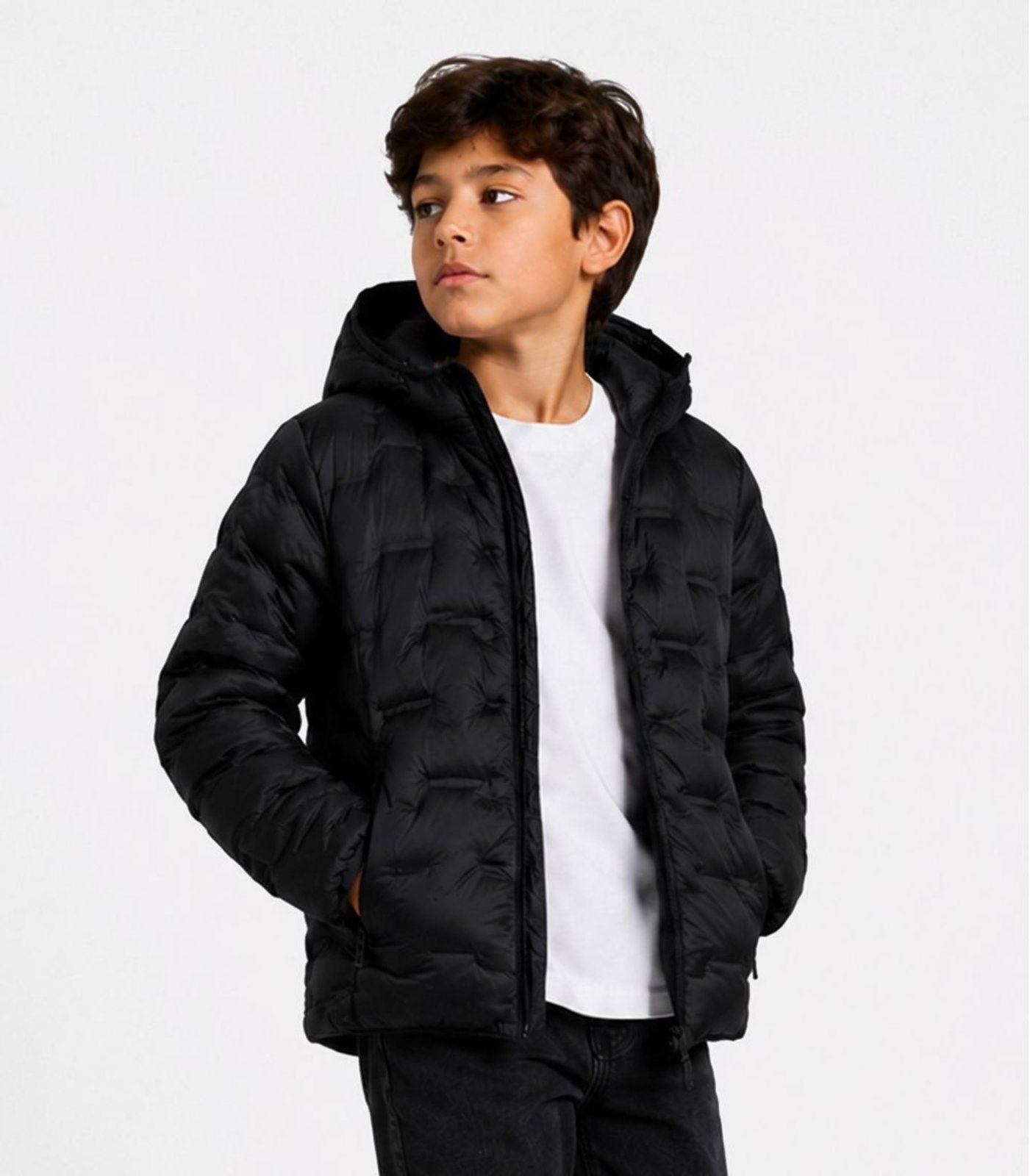 Infantil - Jaqueta Puffer Menino Com Capuz Sea Surf Preto