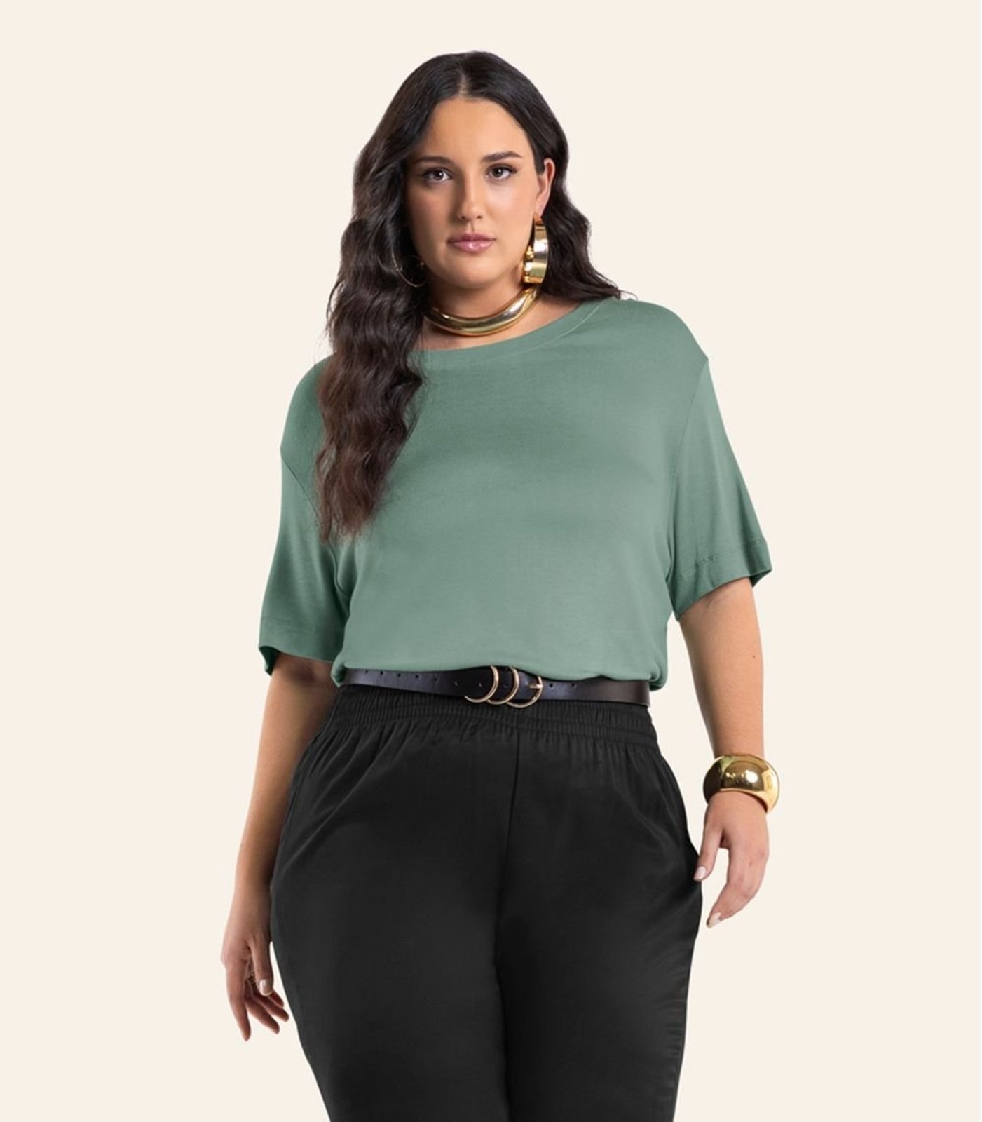 Blusa Feminina Manga Curta Viscotricot Secret Glam Verde