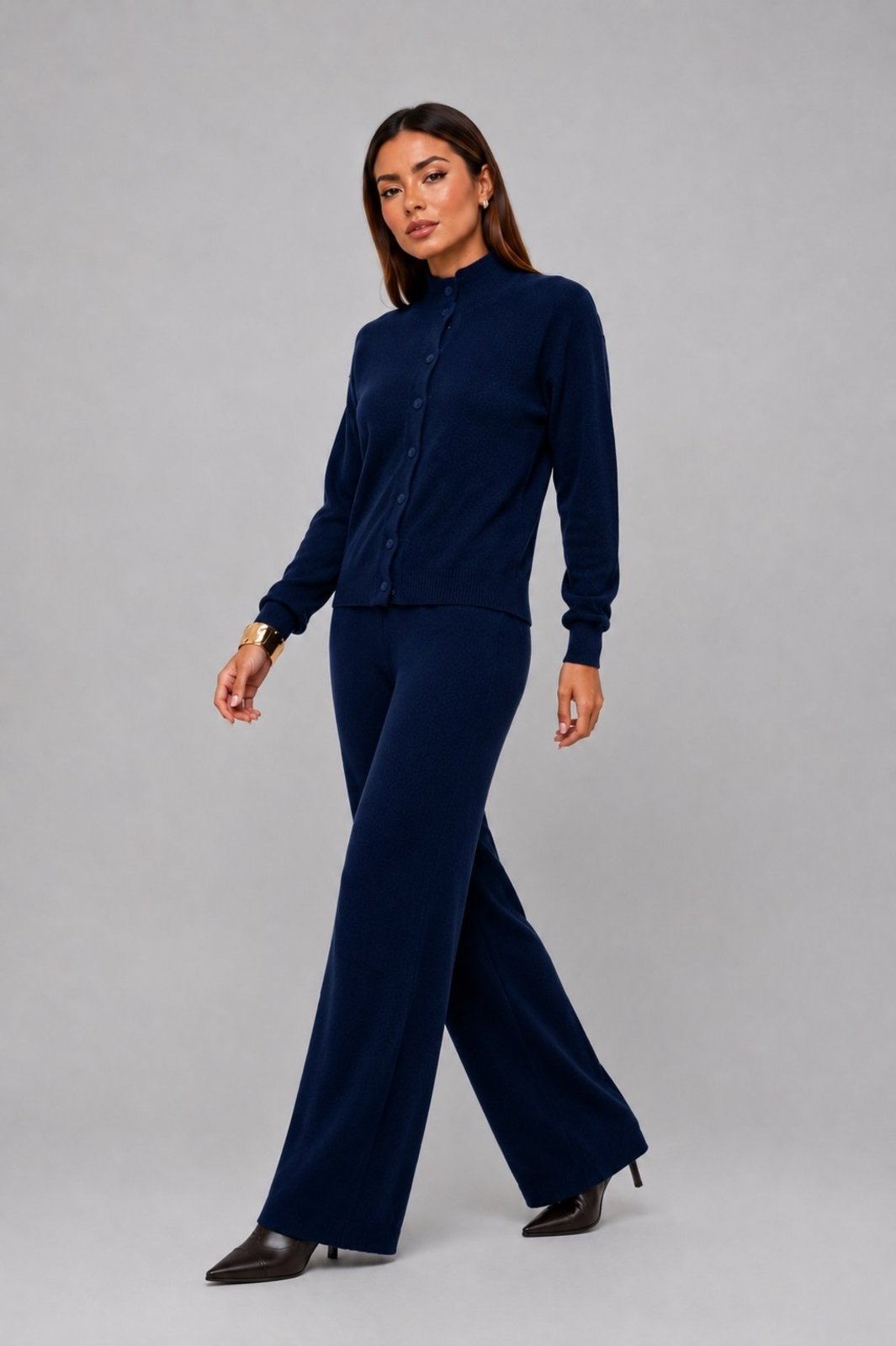 Conjunto Em Tricot Com Botões e Wide Leg Salvatore Azul