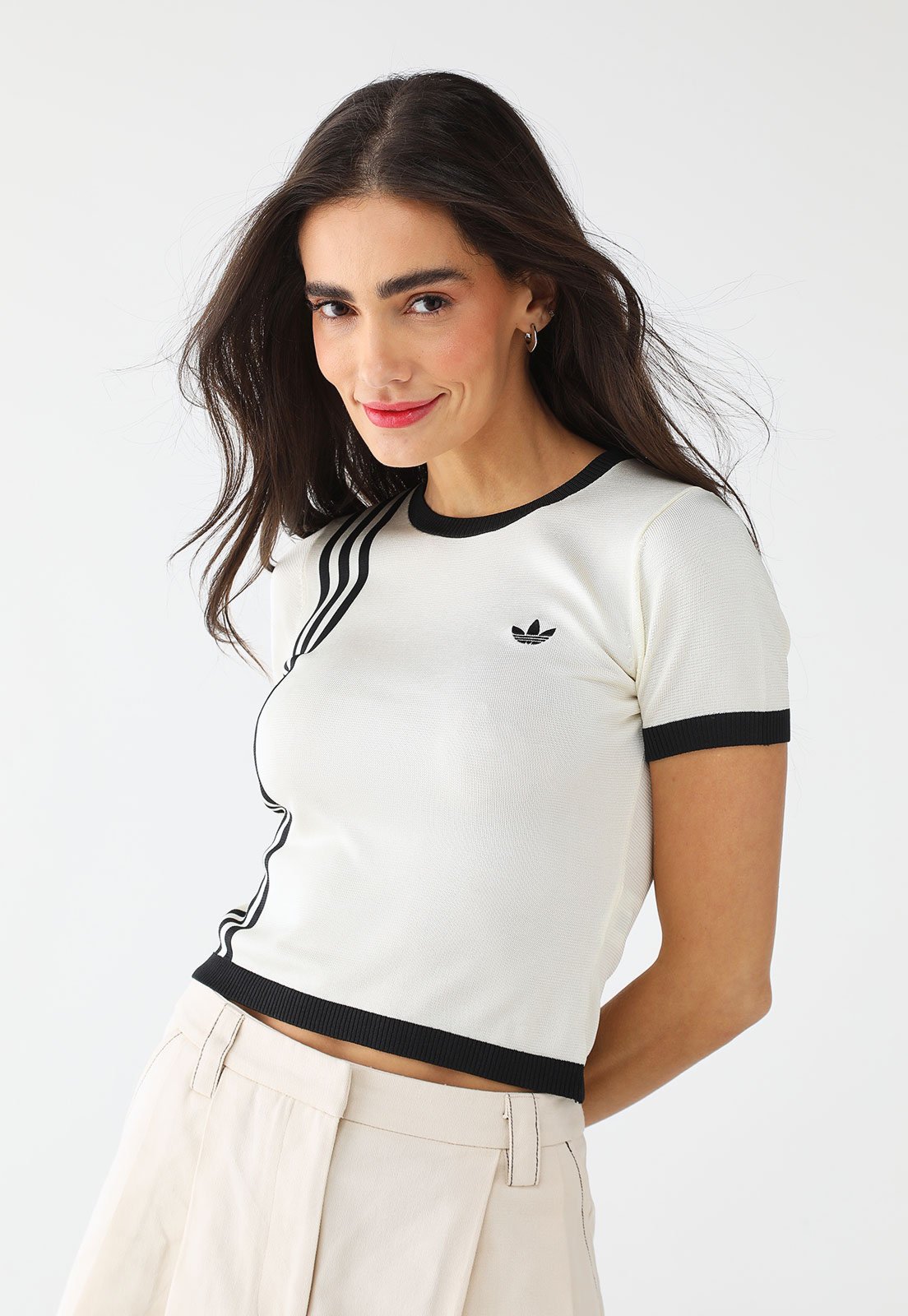 Camiseta adidas Originals Ajustada Knitted Branca