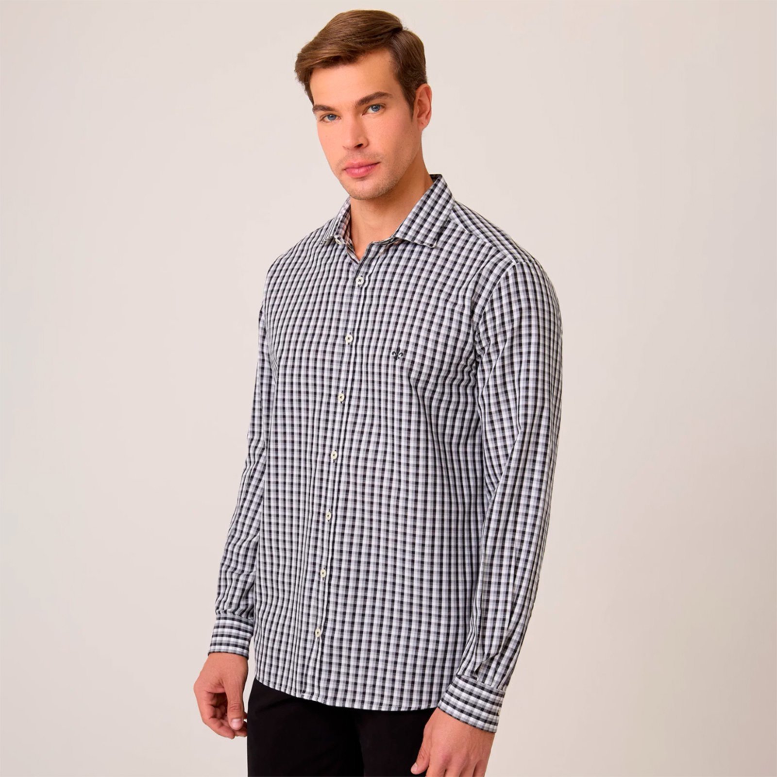 Camisa Dudalina Comfort Xadrez Bew Ve26 Preto Masculino