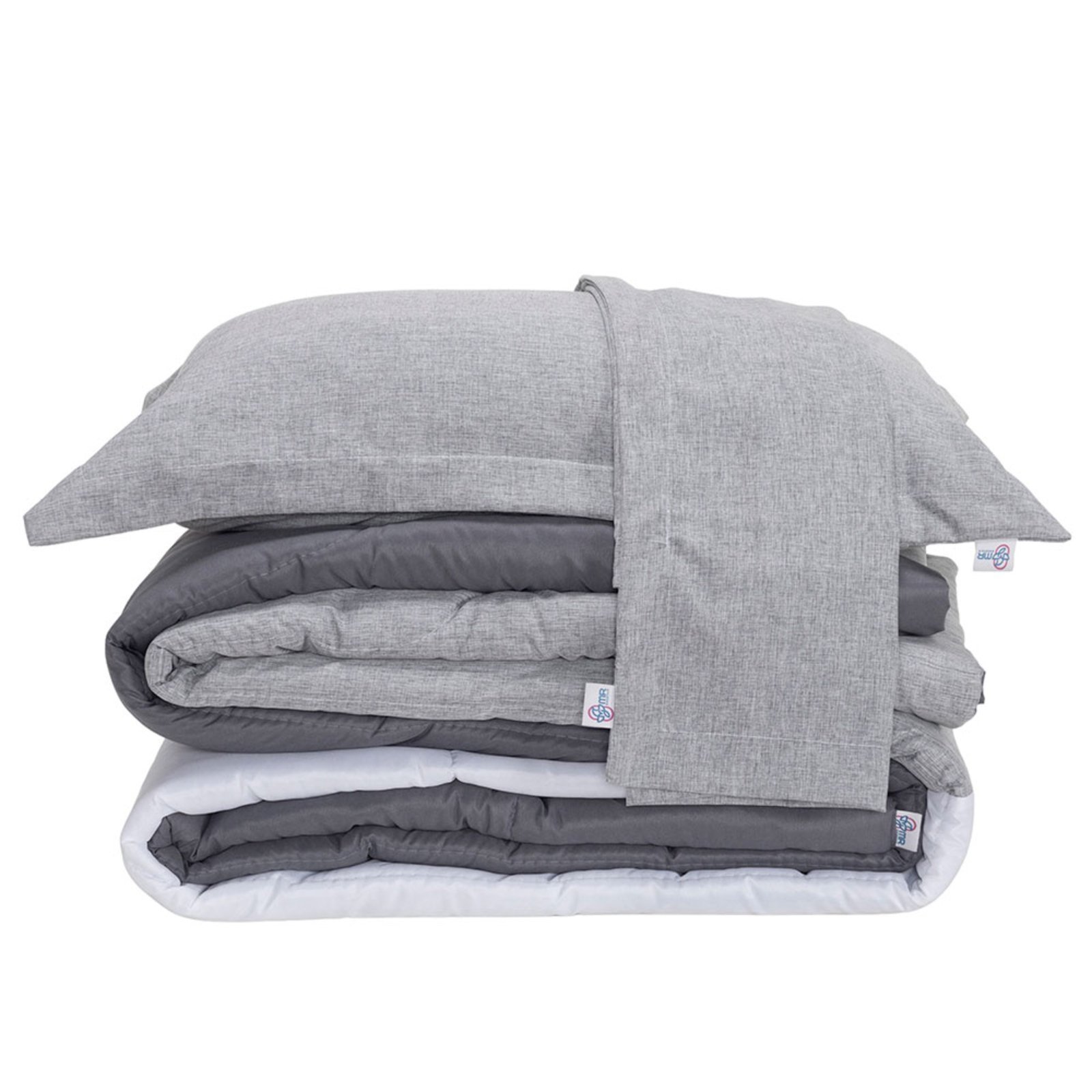 Kit Edredom Queen Casa Modelo Enxovais Dupla Face Hipercal 400 Fios Colorful 7 Peças Cinza