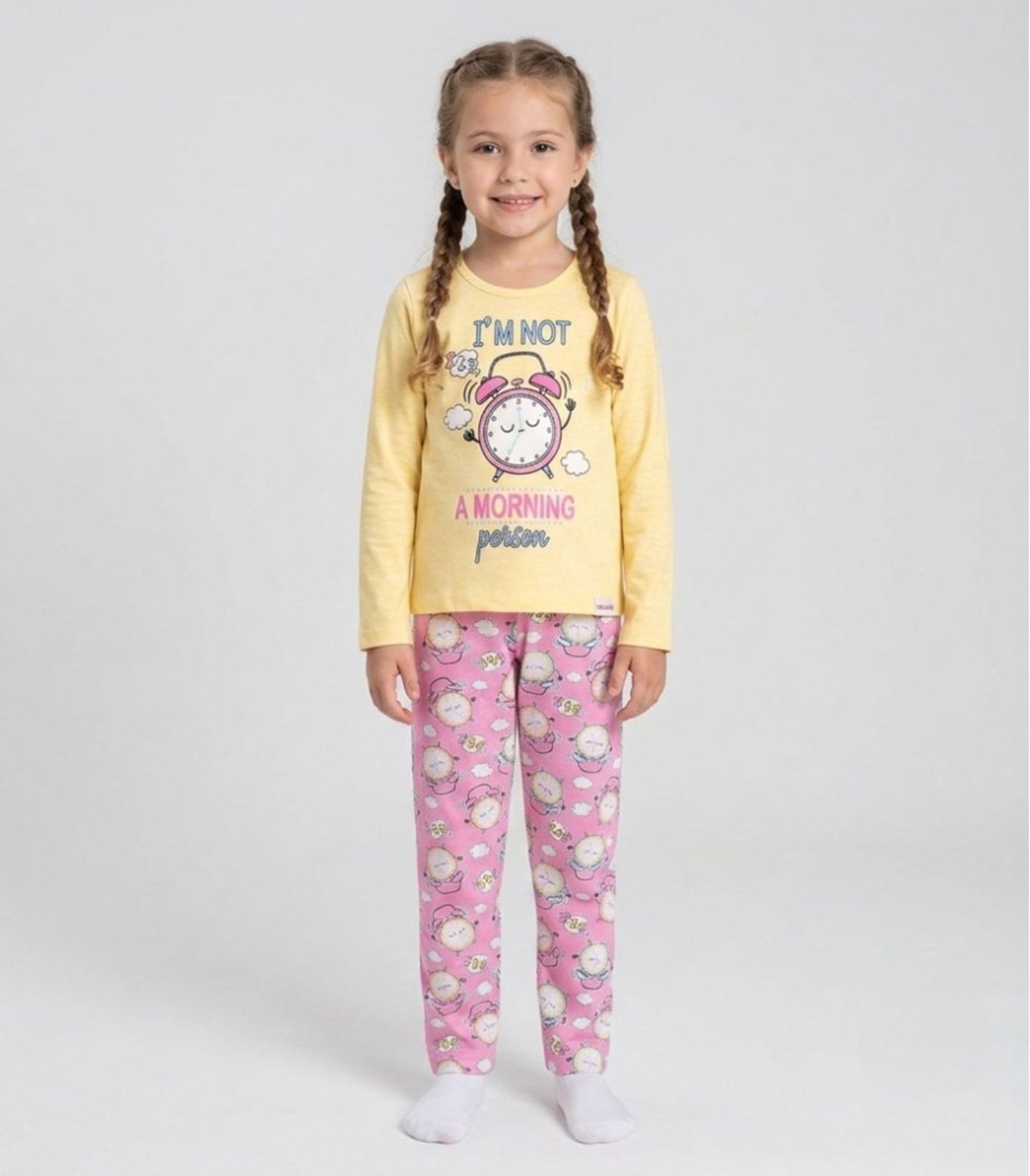 Pijama Menina Manga Longa Meia Malha Kappes Amarelo