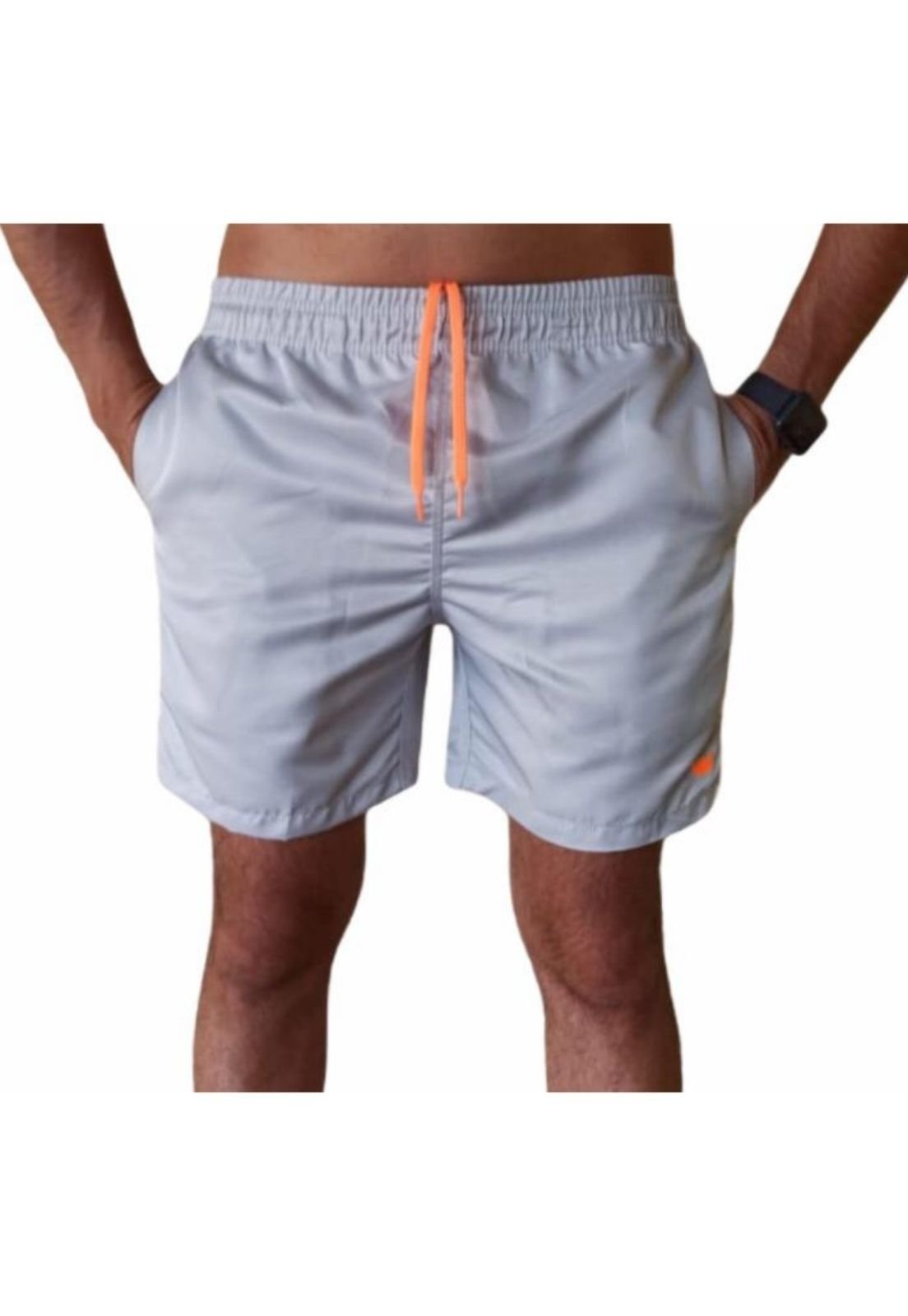 Bermuda Short Branco Liso Relaxado Moda Praia