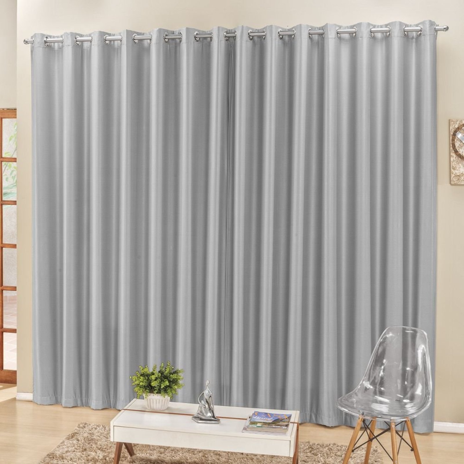 Cortina 4 Mts Sala Quarto Escritório Semiblackout para Trilho Comum Cinza - 100% Poliéster