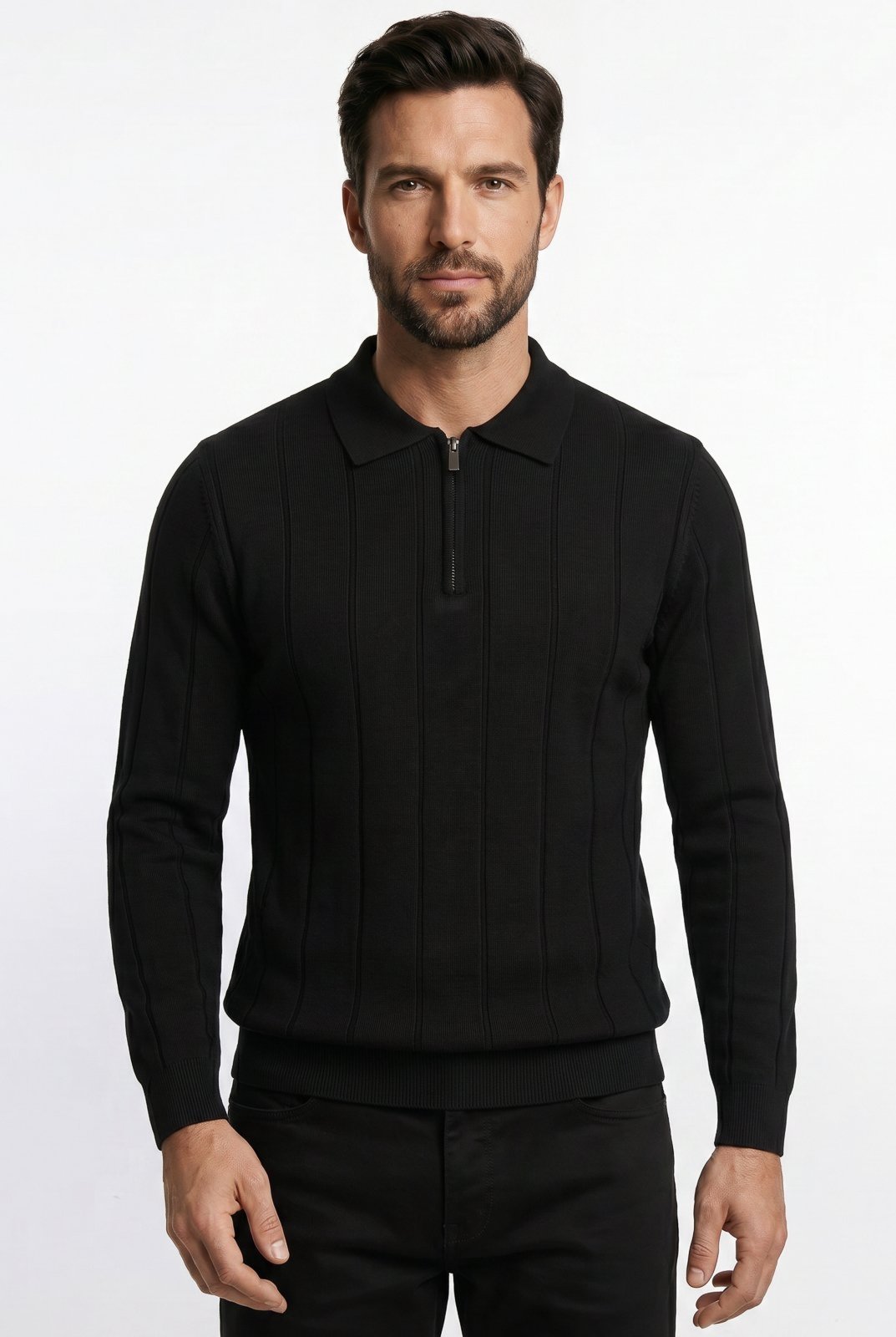 Blusa masculina manga longa gola polo com zíper 69627 - Preto