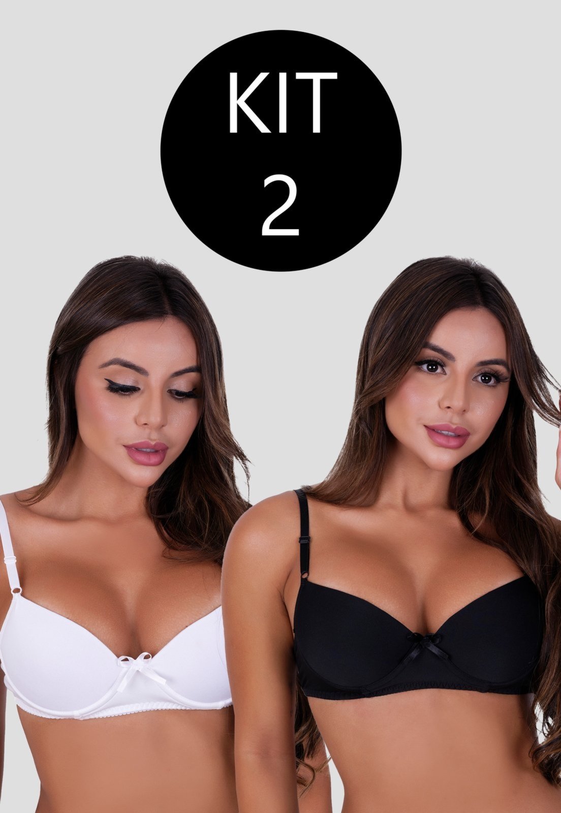 Kit 2 Sutiã Básico Mdmix com Bojo Branco e Preto