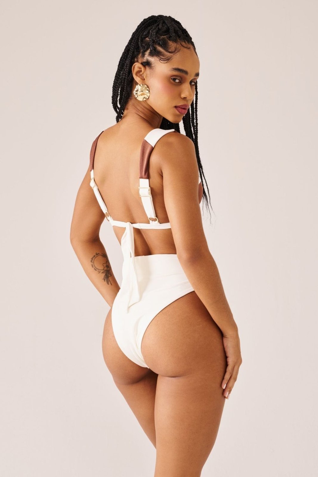 Calcinha biquini hot pant marinière marrom cappuccino Suntime