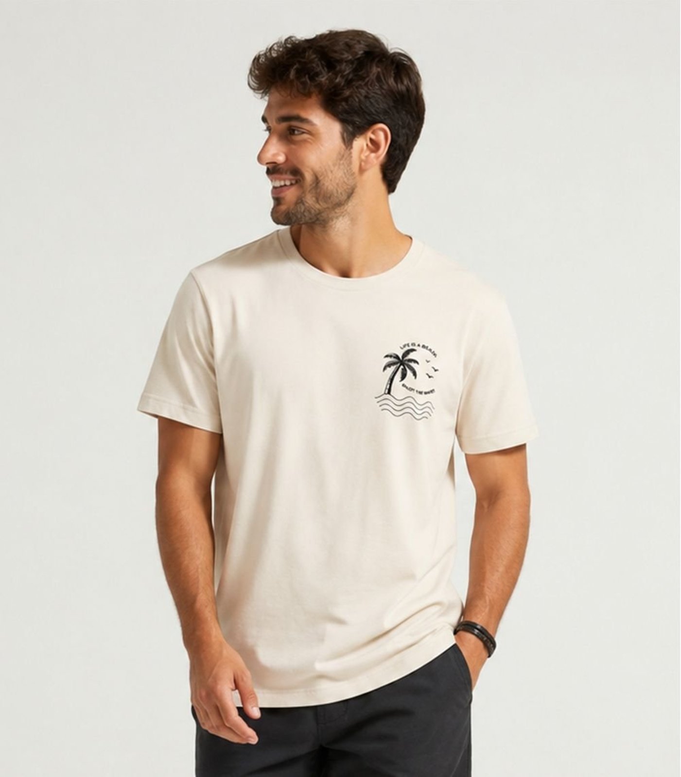 Camiseta Masculina Manga Curta Algodão Select Bege