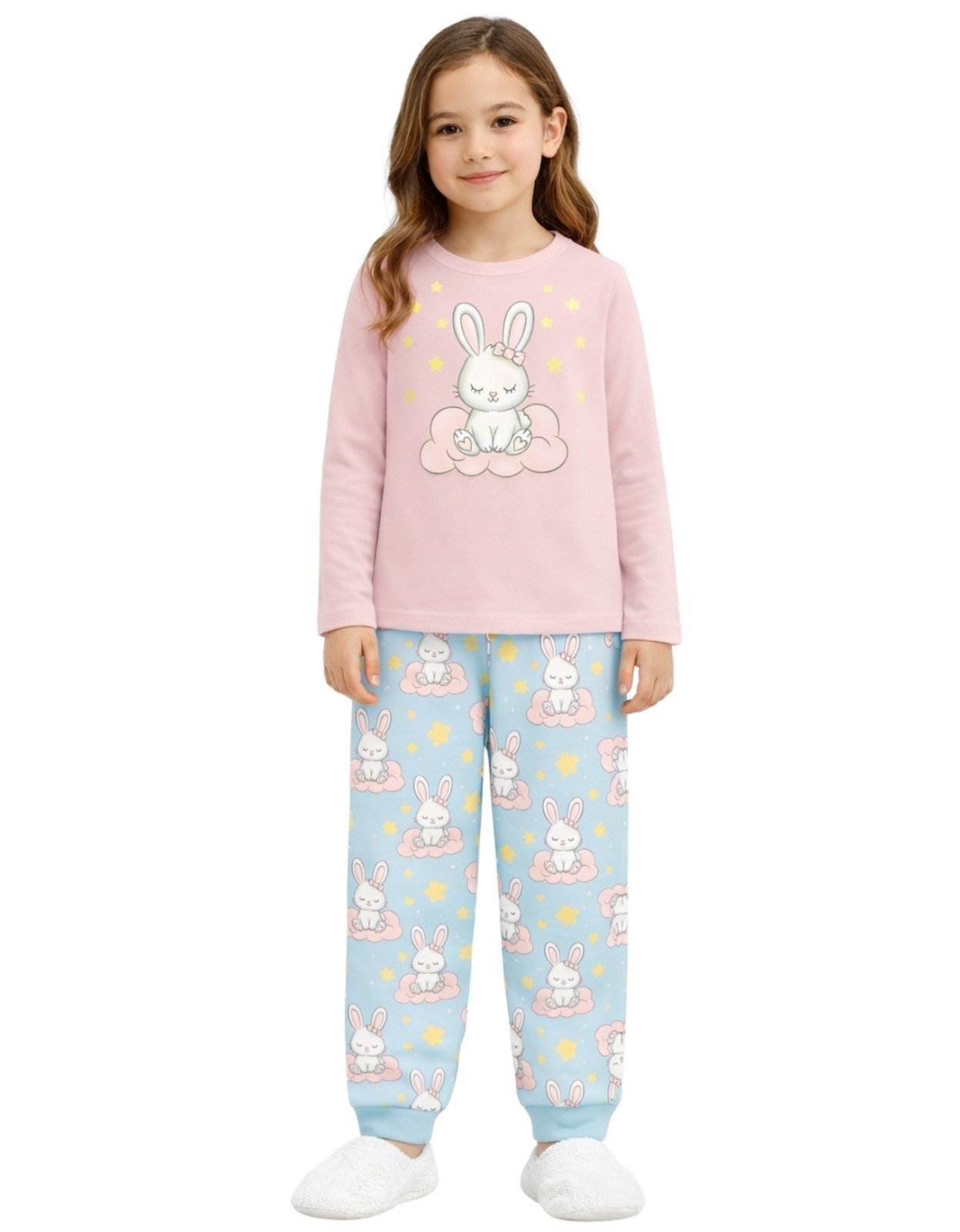 Vista 3 Pijama 2pçs Manga Longa e Calça Kyly Coelho rosa Kyly rosa