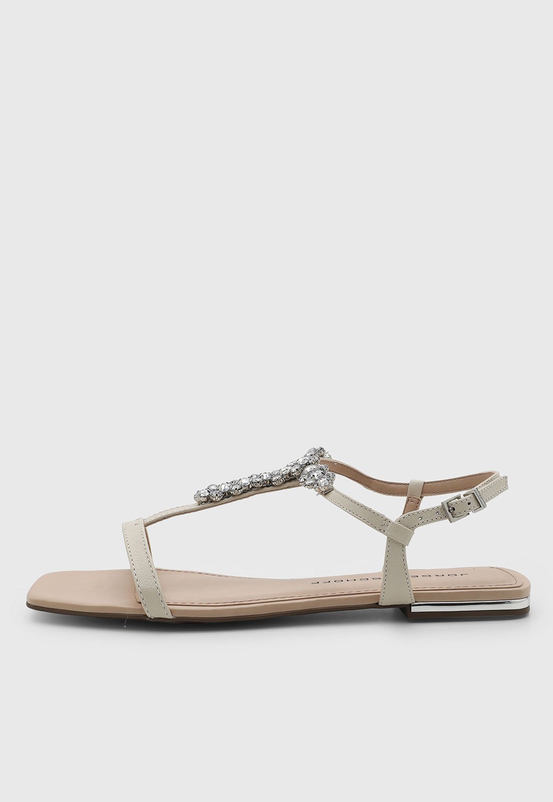 Rasteira Feminina Jorge Bischoff Couro Com Tiras Strass Off-White