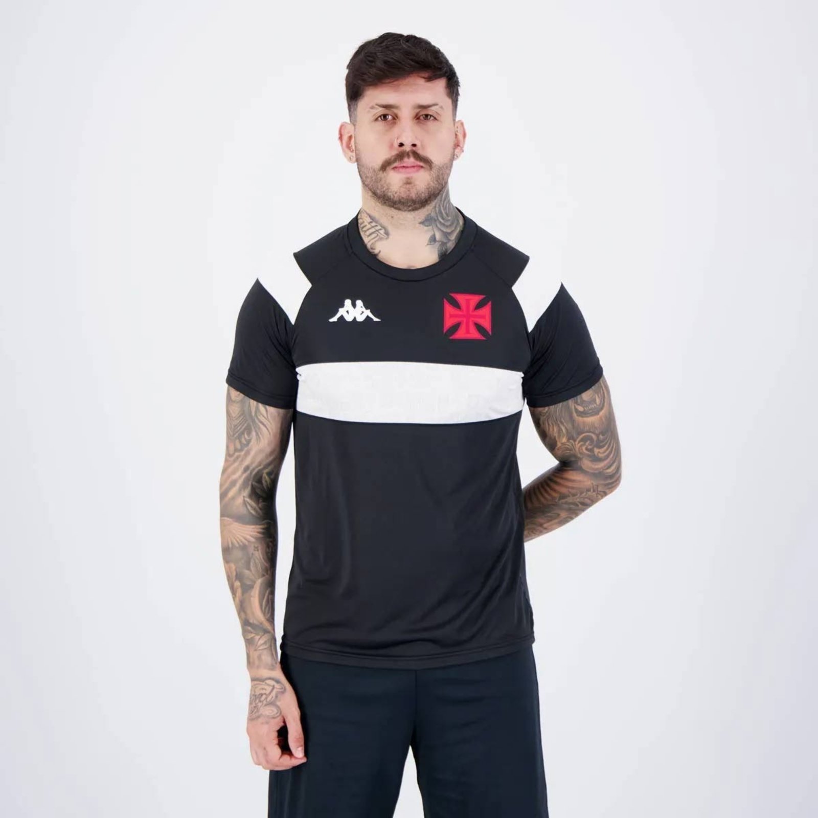 Vista 3 Camisa Kappa Vasco Supporter Cuts Preta e Branca 10 Payet preto Kappa preto