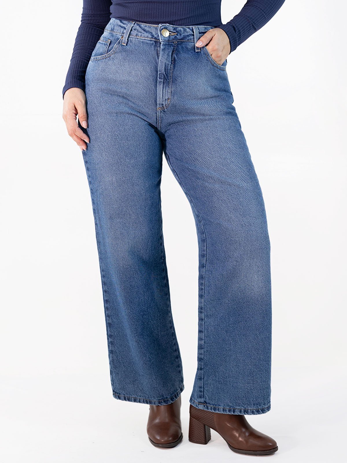 Calça Feminina Wide Leg Petit Azul Jeans Alta Anticorpus