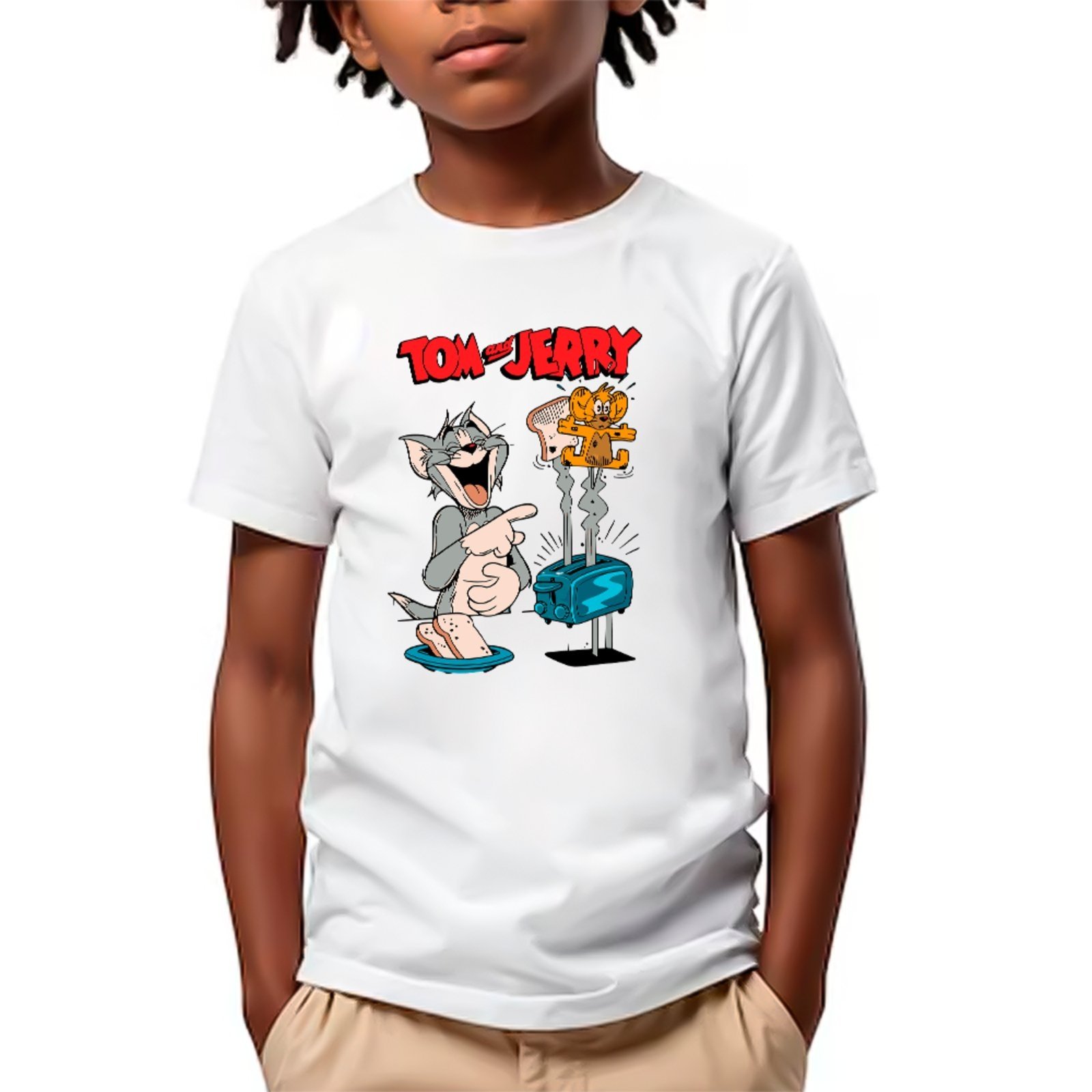 Infantil - Camiseta Tom e Jerry Desenho Clássico Divertido Unissex Branco