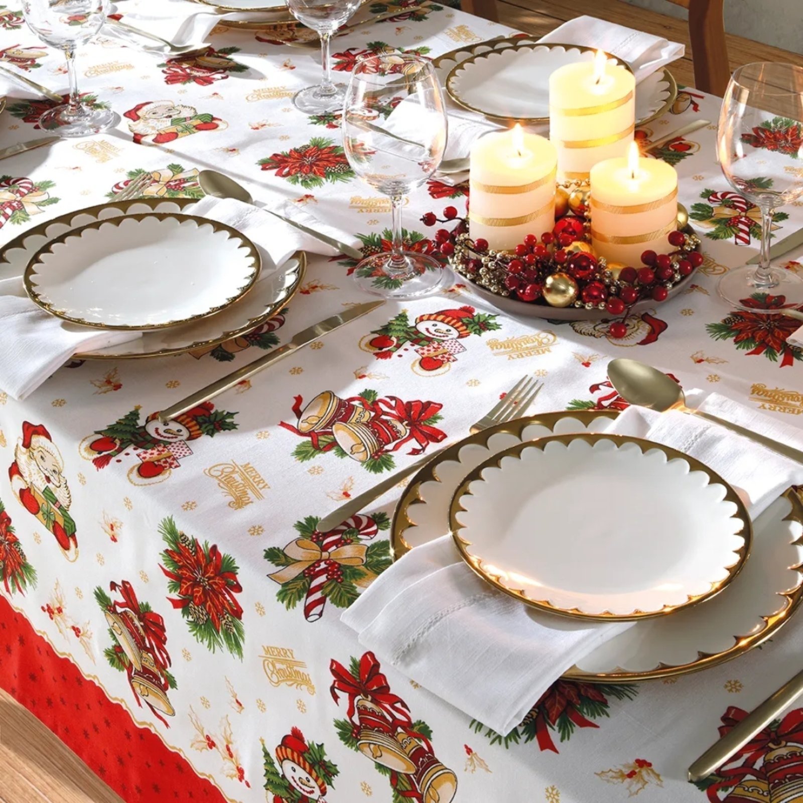 Vista 3 Toalha Mesa 4 Lugares Dohler Impermeavel Natal 111 branco/vermelho Dohler branco/vermelho