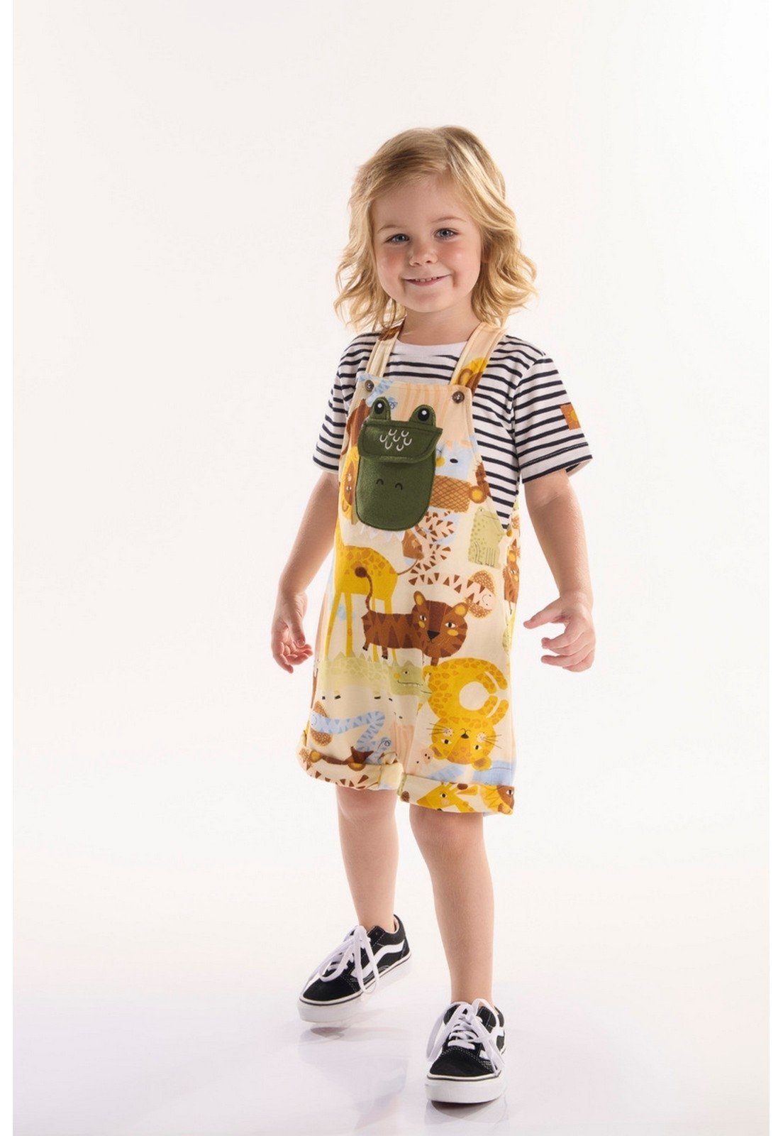 Infantil - Conjunto Menino com Camiseta e Jardineira Safari Três e Já Branco