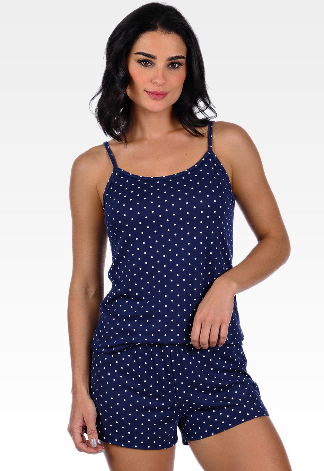 Short Doll Feminino Summer Soul Com Alça Estampado Poá Marinho