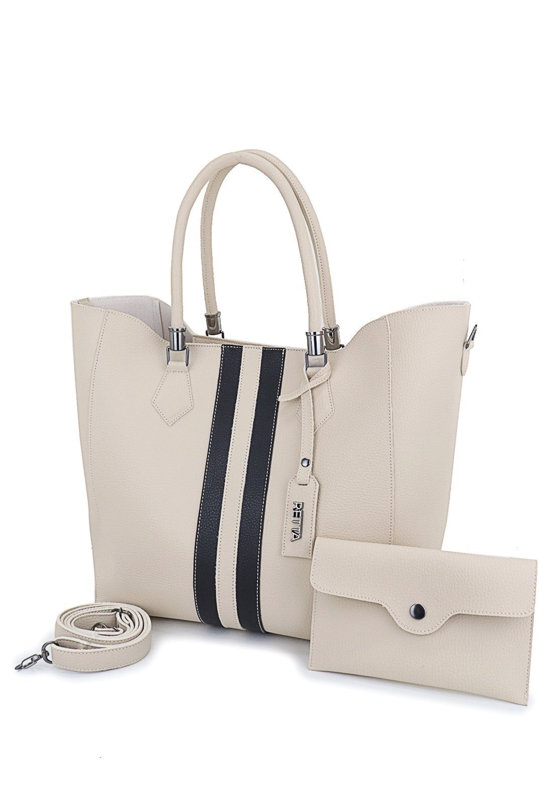Bolsa Feminina Saco Transversal e de Mão Retta Oficial Marfim e Preto