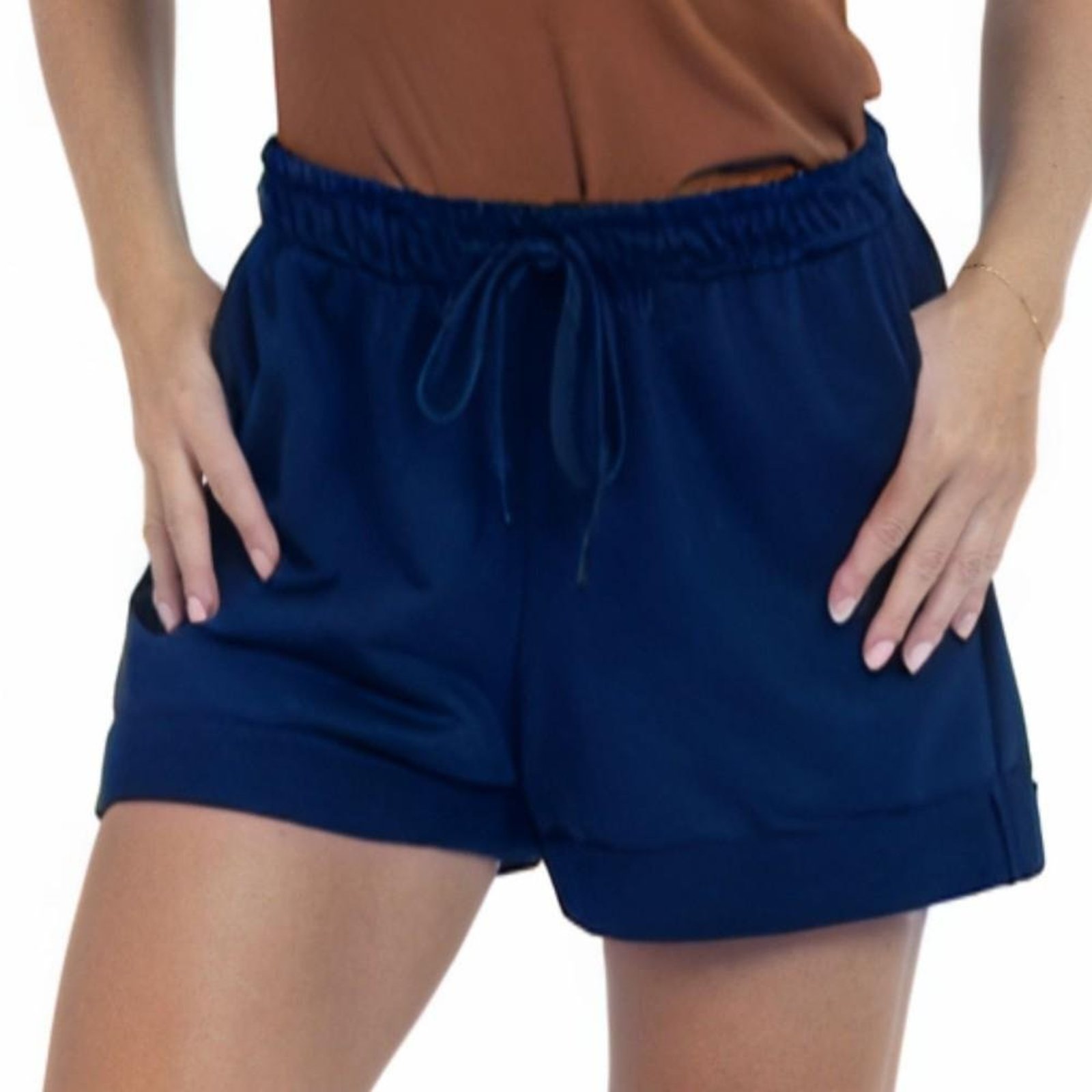 Short Moletom Feminino Casual Confortável Com Bolso