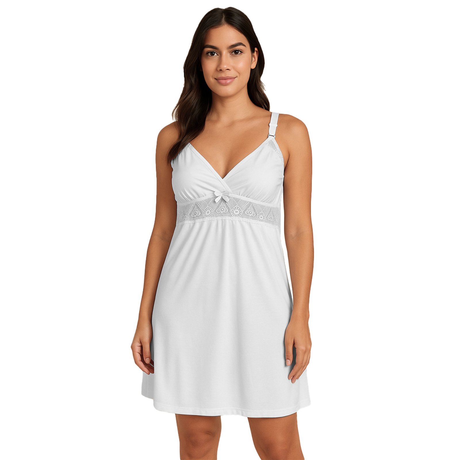 Camisola Gabi Linegerie Amamentação Pós Parto Sem Bojo Gestante Maternidade Renda Click Branco