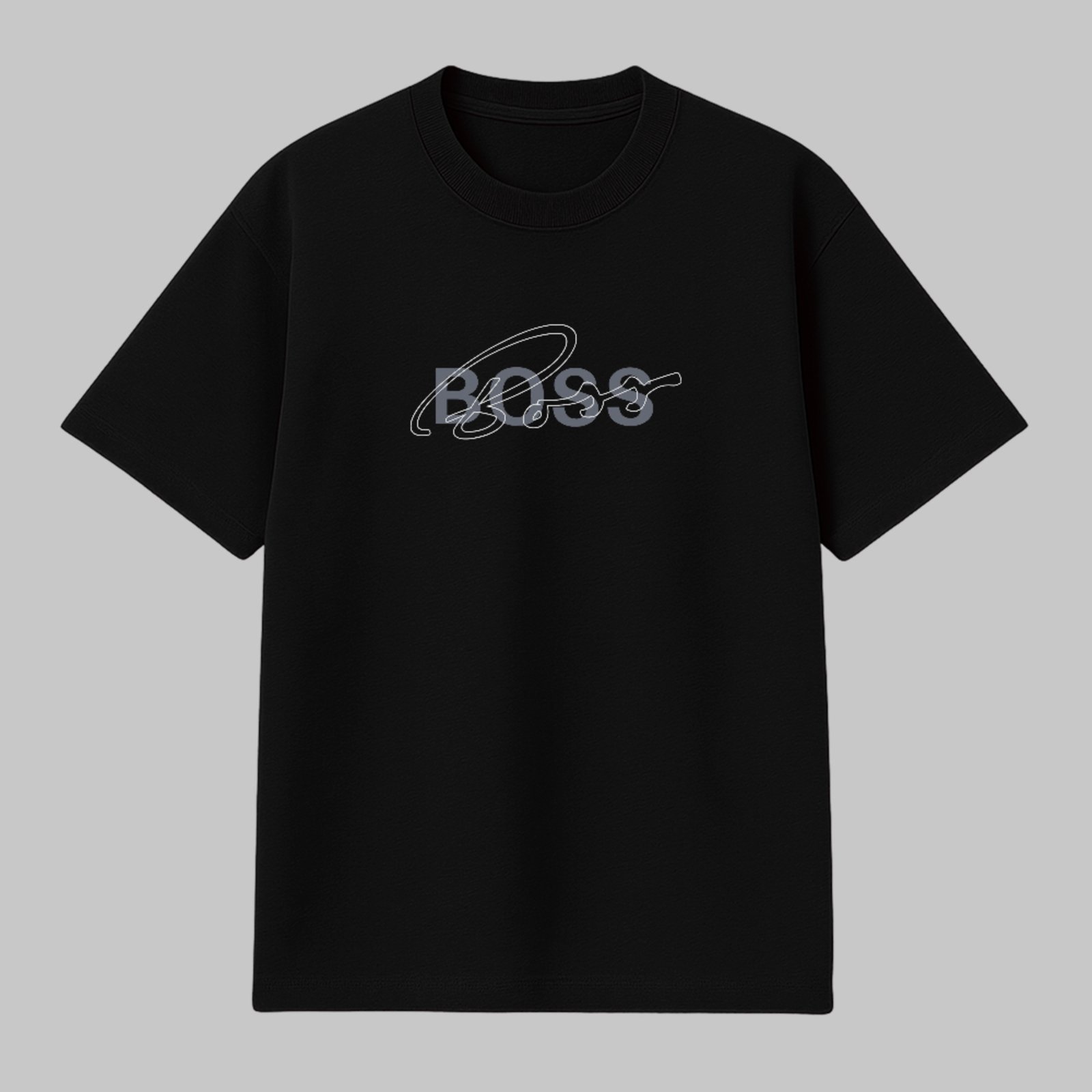 Camiseta Básica Estampa Boss Design Line Art Signature Estilosa Preto
