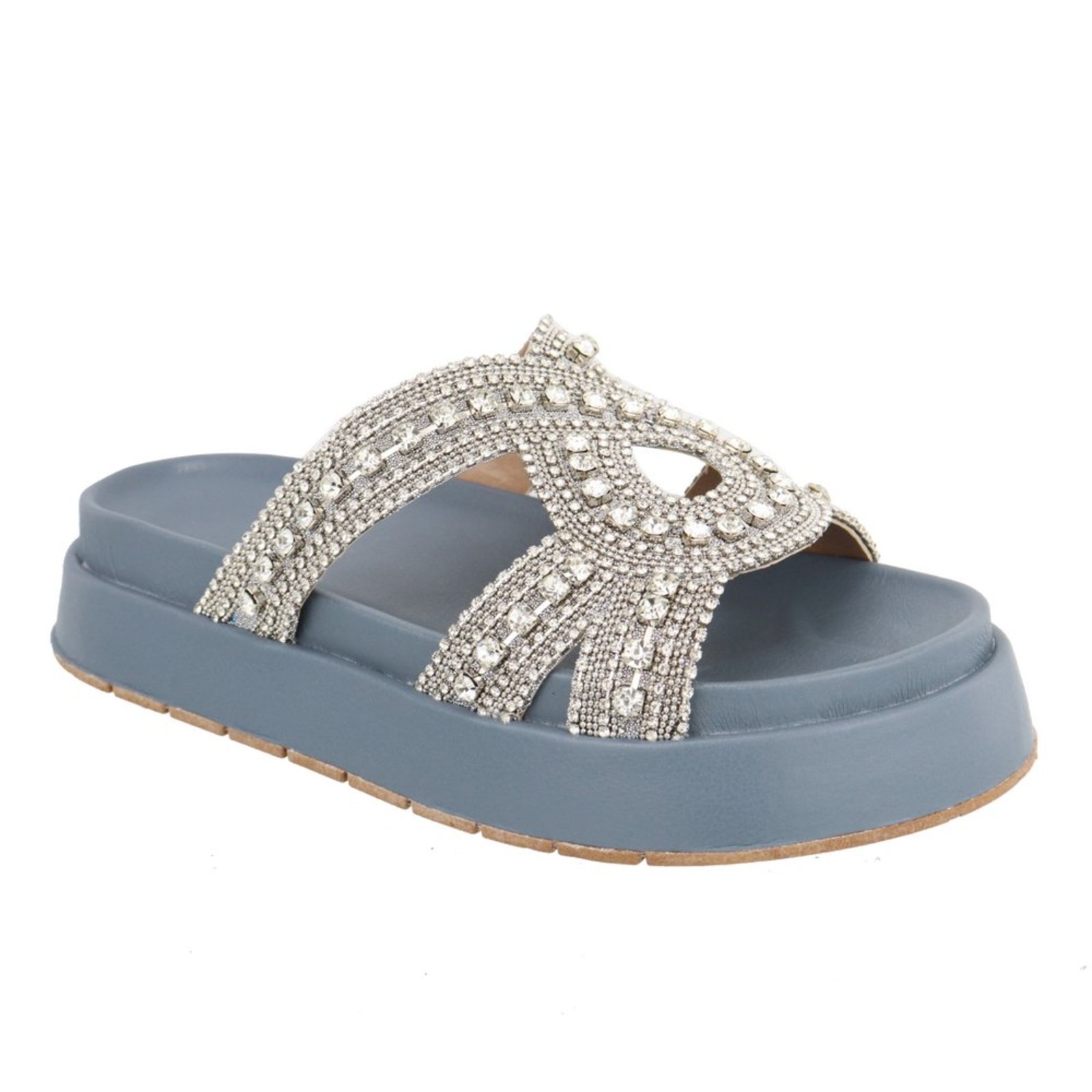 Sandalia Papete Flatform Strass Pedraria Brilho Sola Alta Lançamento Prata