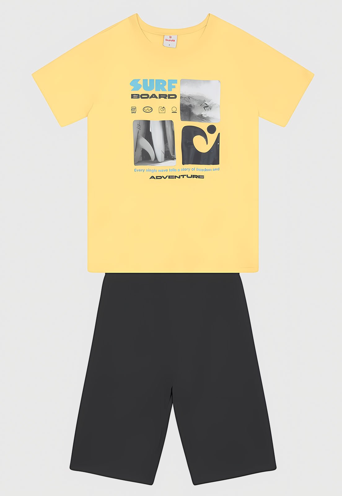 Infantil - Conjunto Brandili Camiseta Surf Board e Bermuda Amarelo