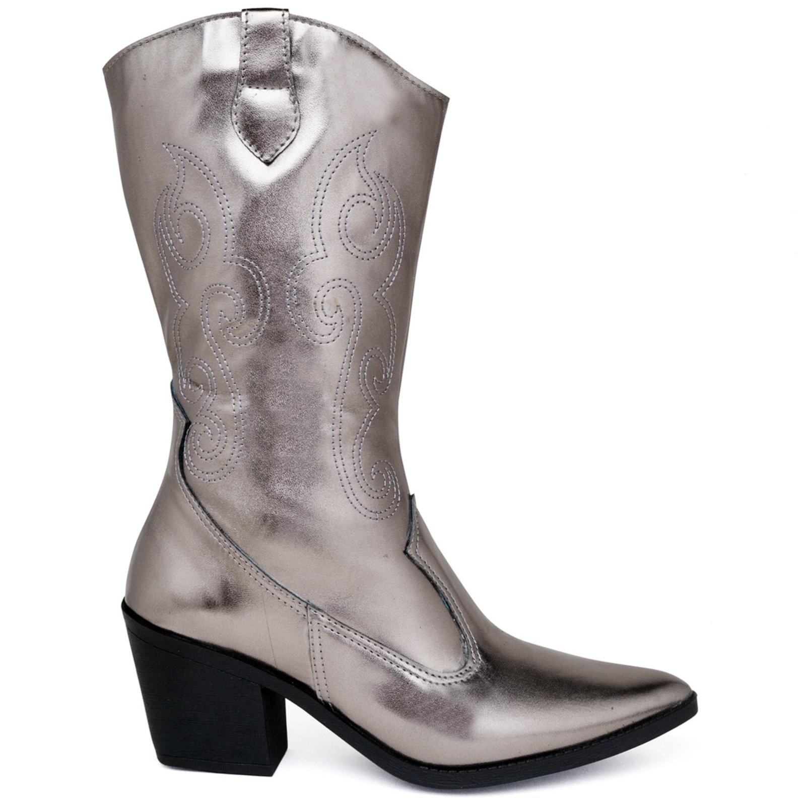 Bota Feminina Texana Western Cowtry Cano Médio Prata Velho