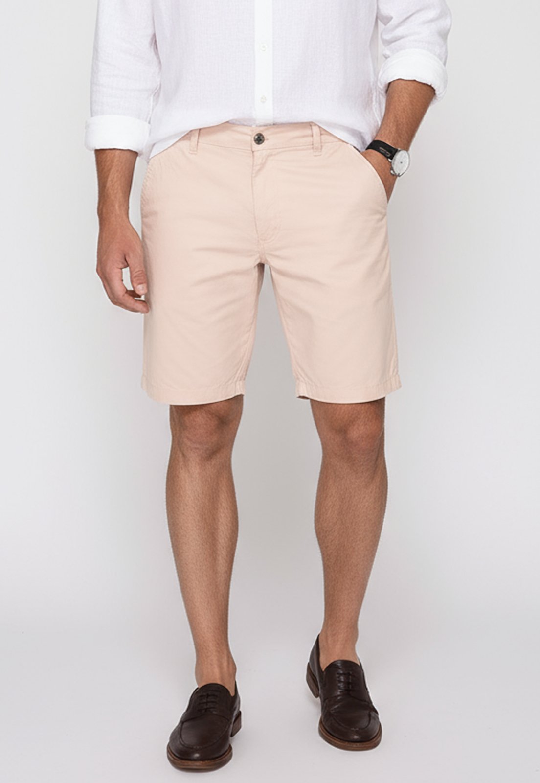 Bermuda Masculina Sarja Chino Casual Confortável Algodão Nude