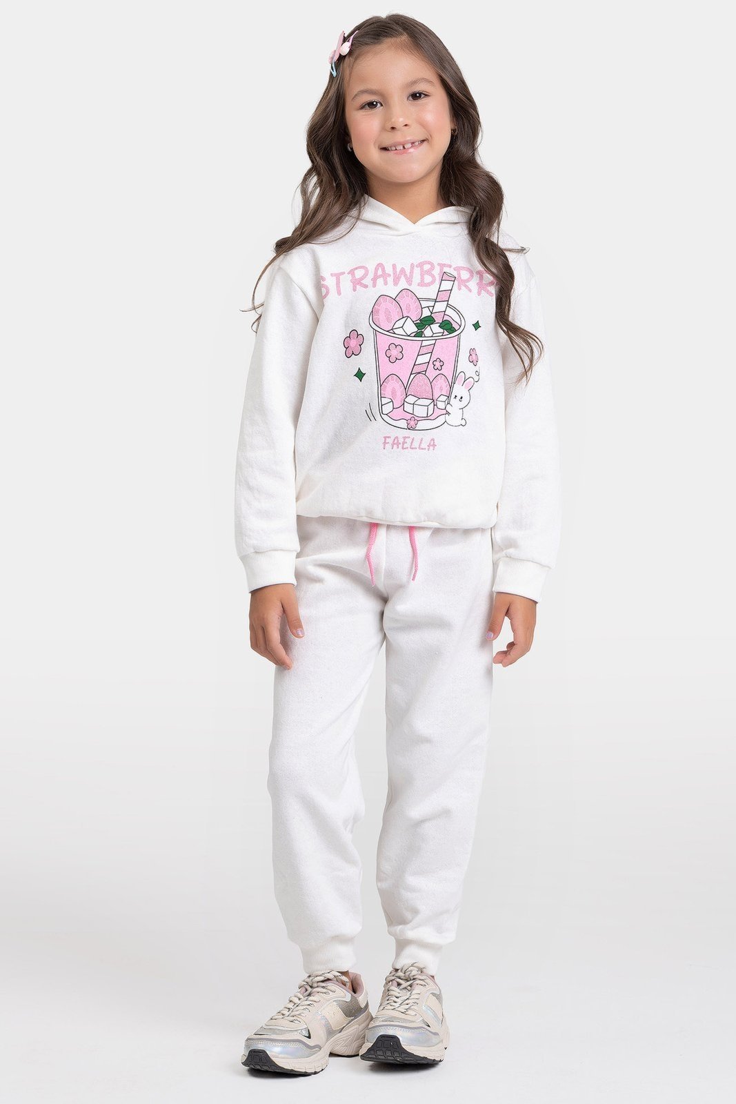 Infantil - Conjunto Moletom Peluciado Feminino Strawberry - Off White