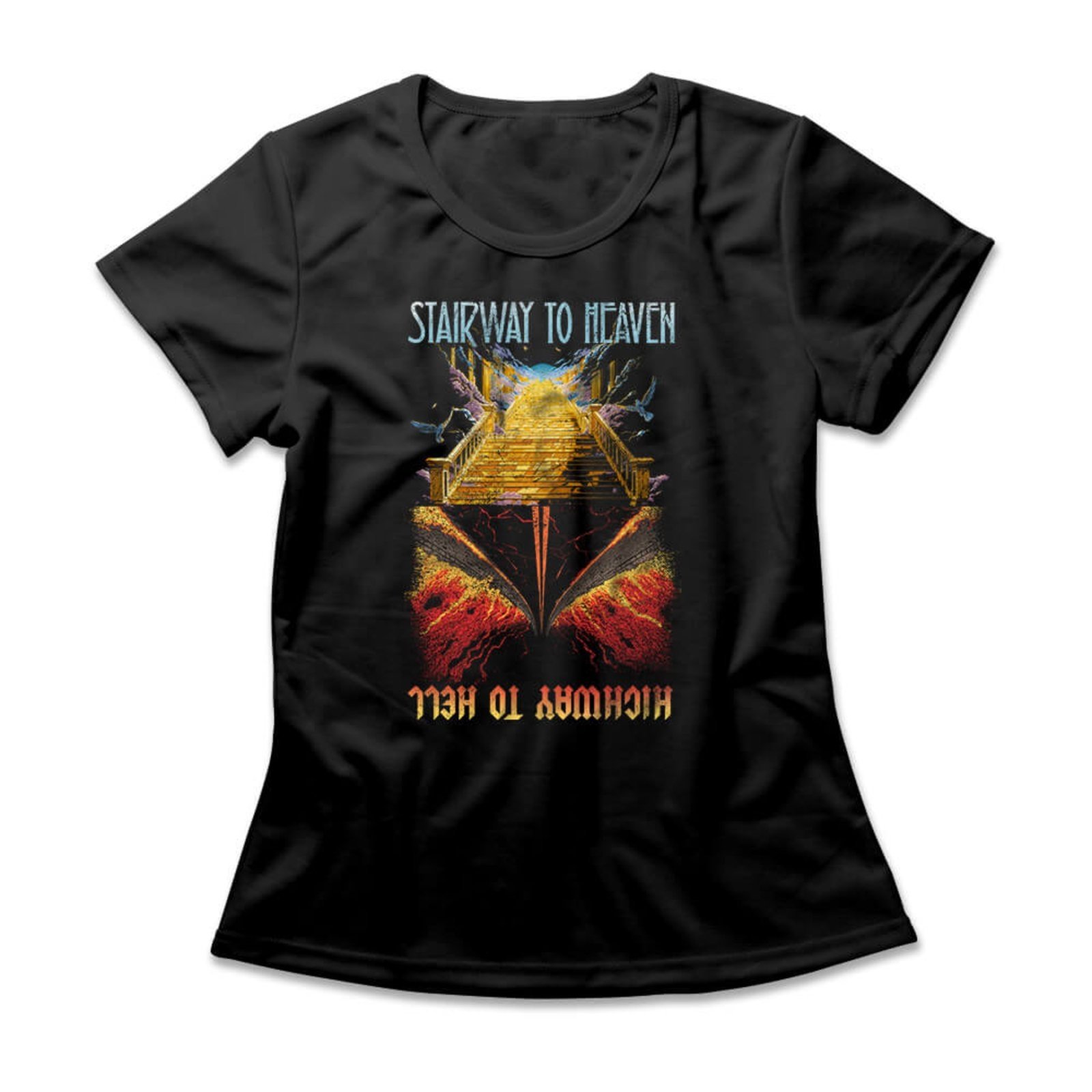Camiseta Feminina Stairway To Heaven Or Highway To Hell – Preto – Casual – Studio Geek