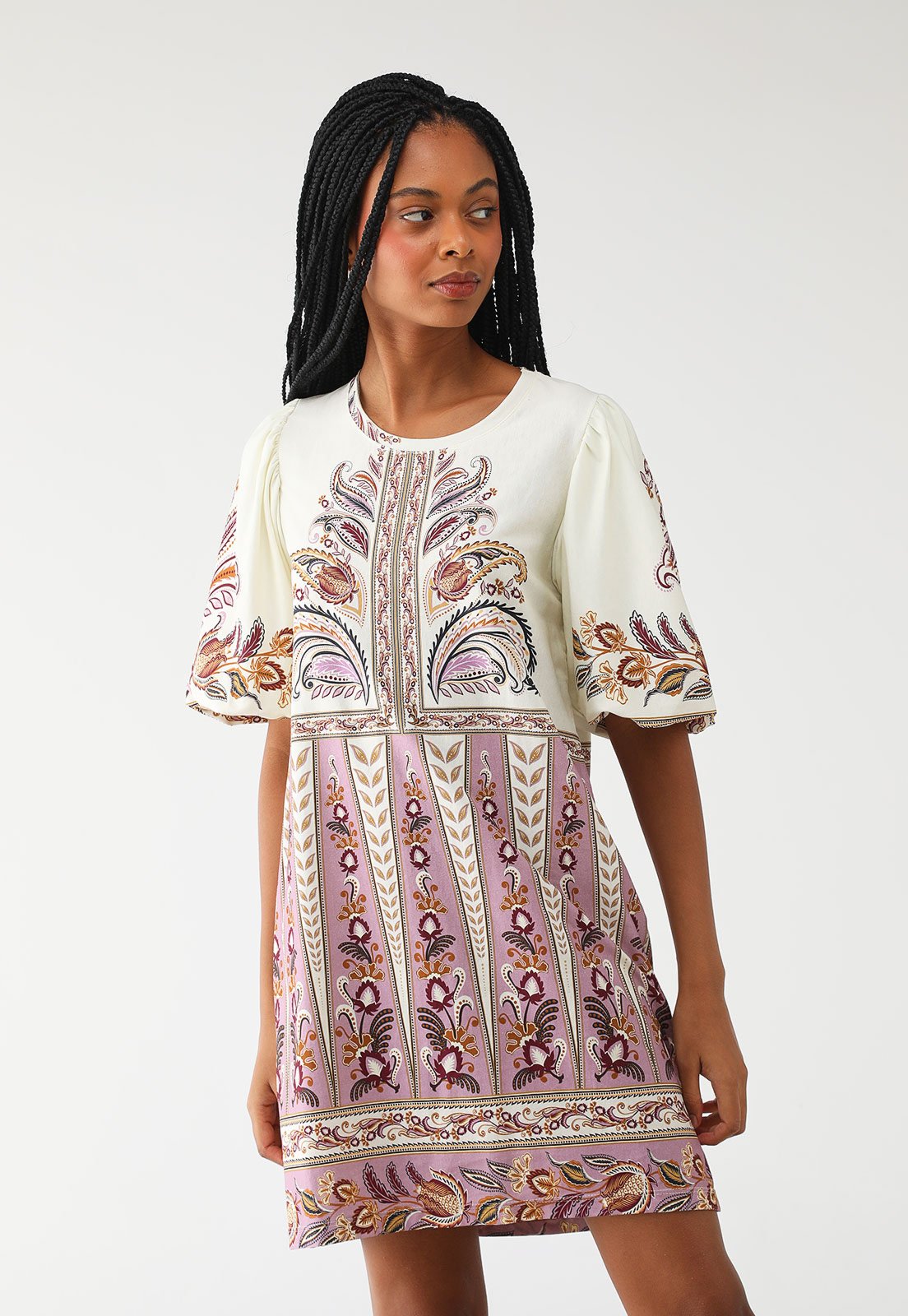 Vestido FARM Curto Tshirt Mg Fofa Ananda Off-White
