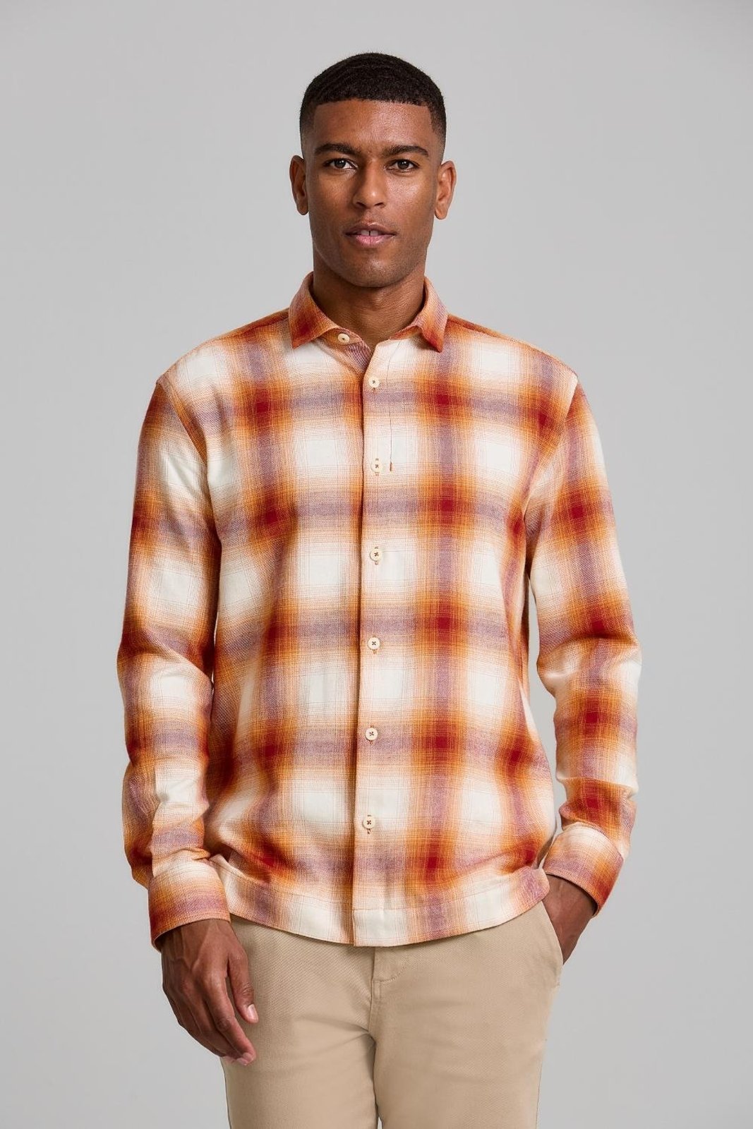 Camisa Flanela Modern Fit, 014380 Laranja