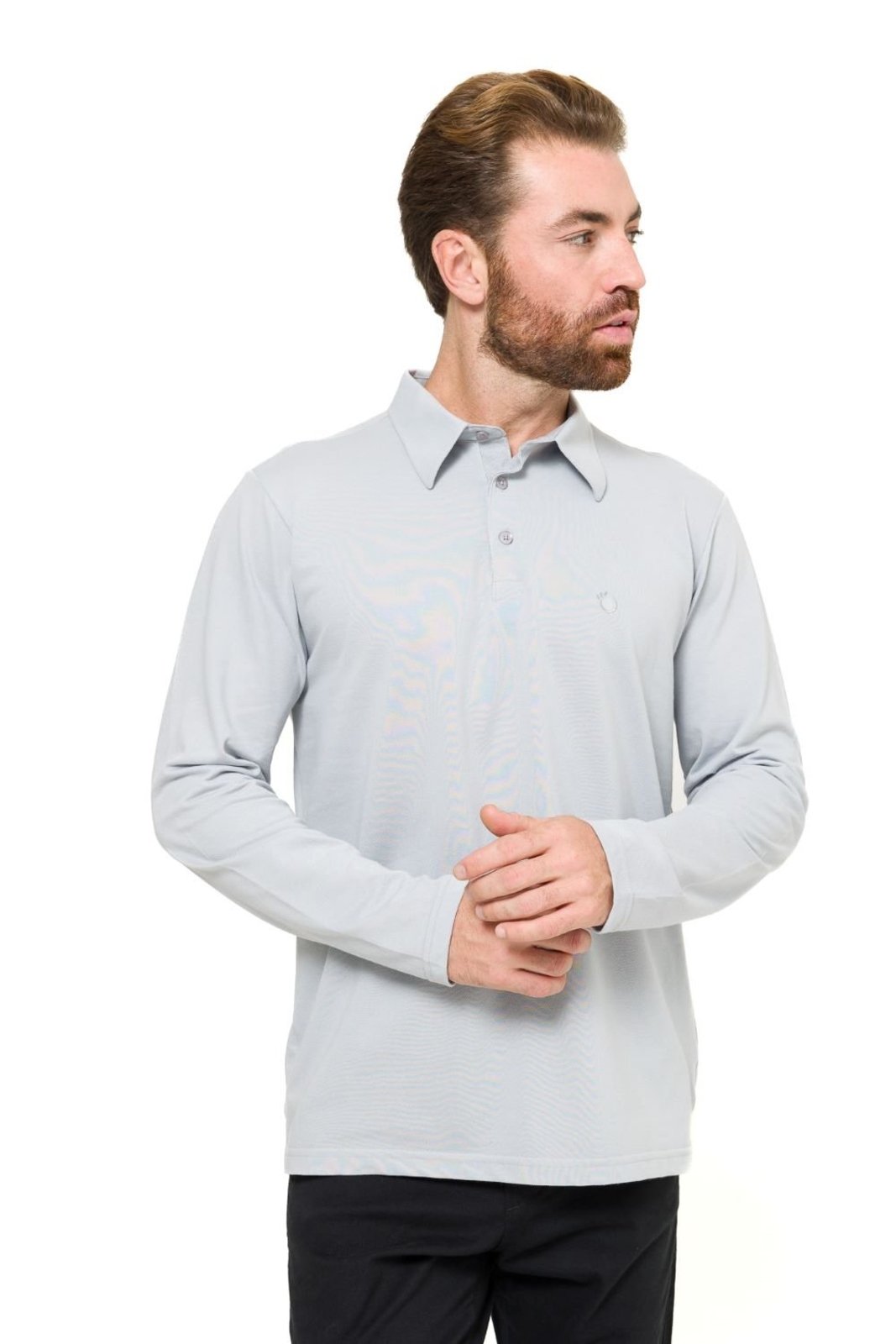 Camisa Polo Gola Molde Manga Longa Olimpo Piquet Cinza