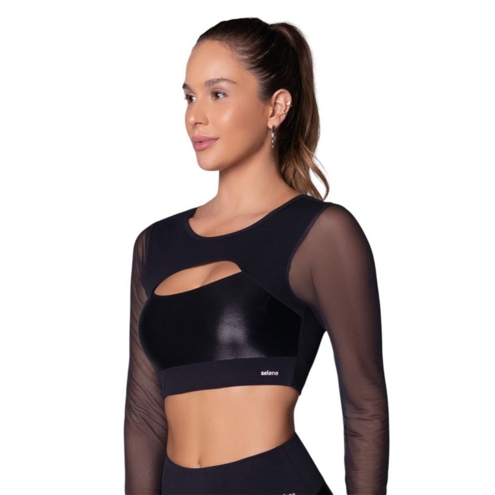 Top Selene Manga Longa Tule Feminino – Preto – selene