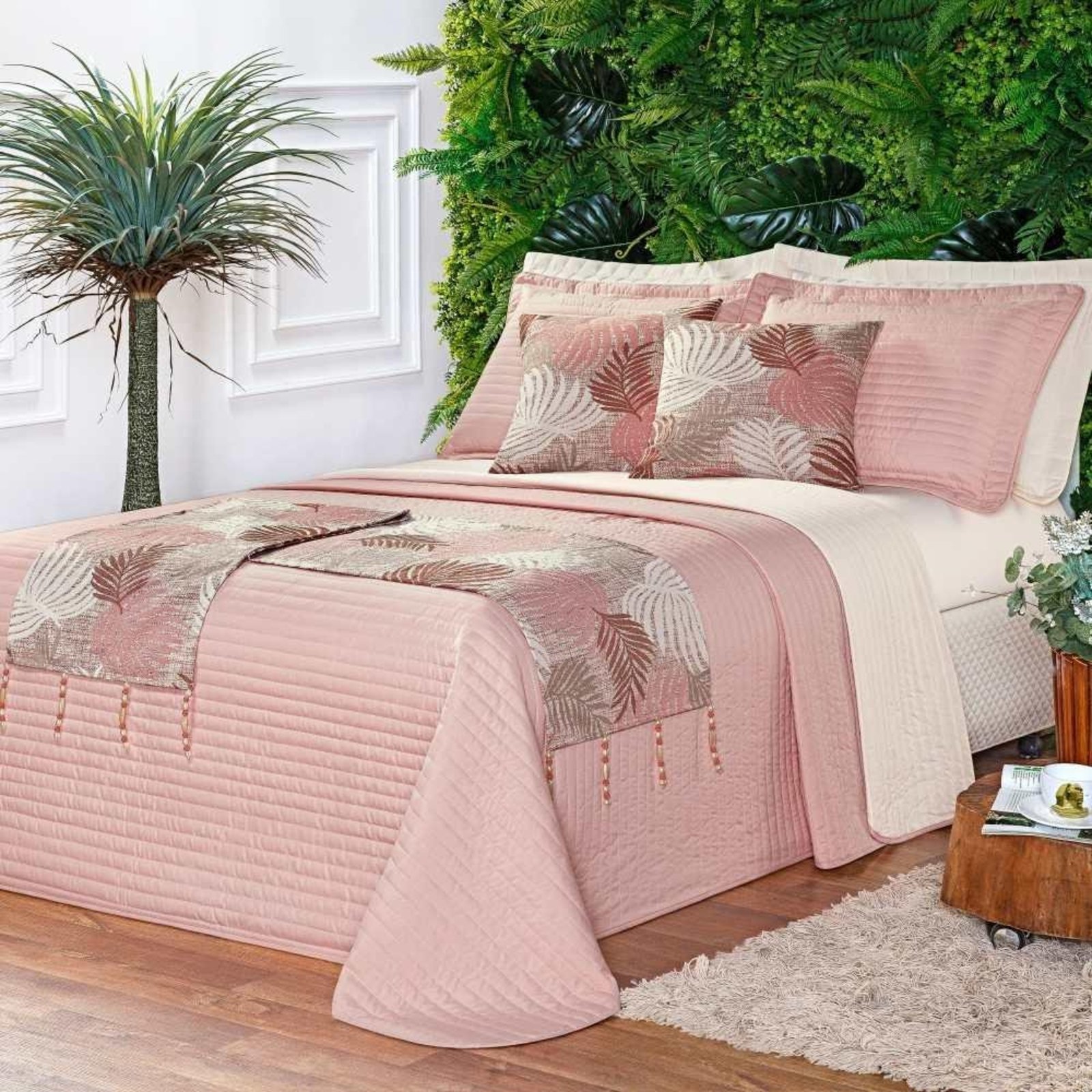 Cobre Leito King Print Color Dupla Face Micropercal 200 Fios 8 Peças - Rosê