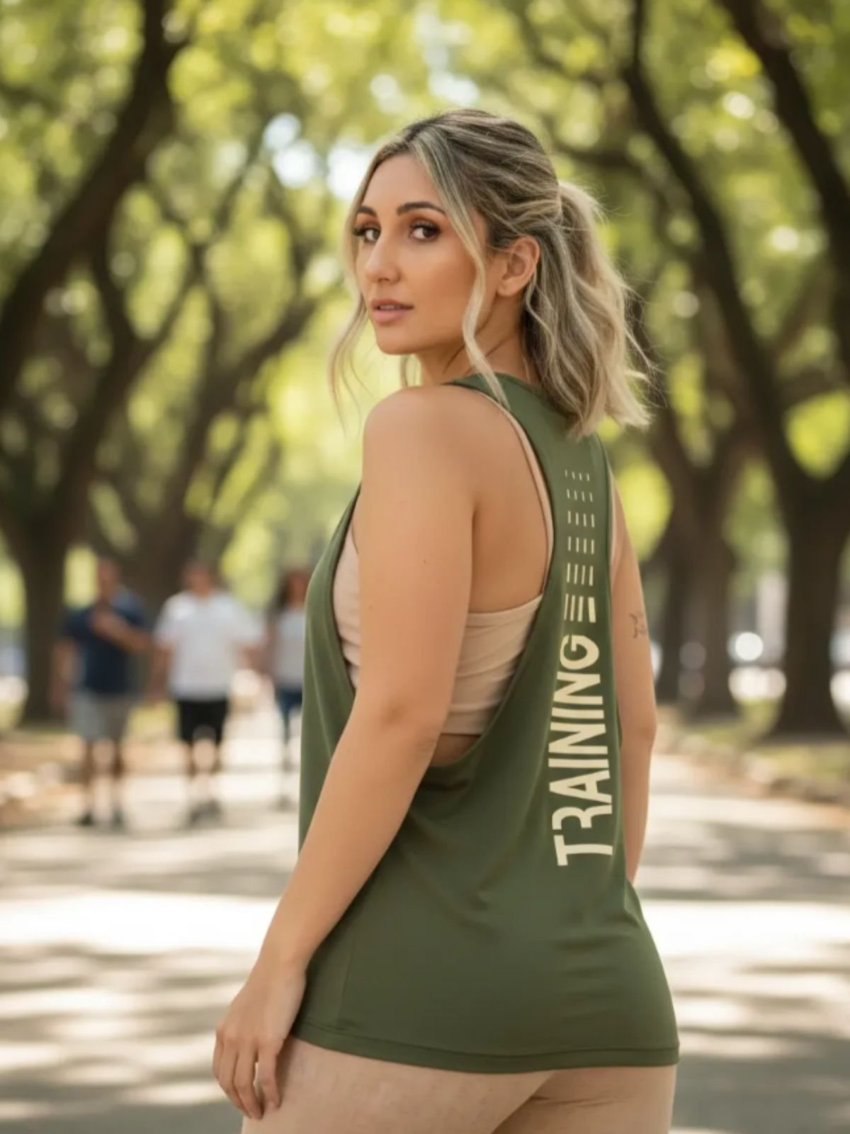 Camiseta Regata Estampada Cavada Feminina Academia Sallada Mista Verde Militar